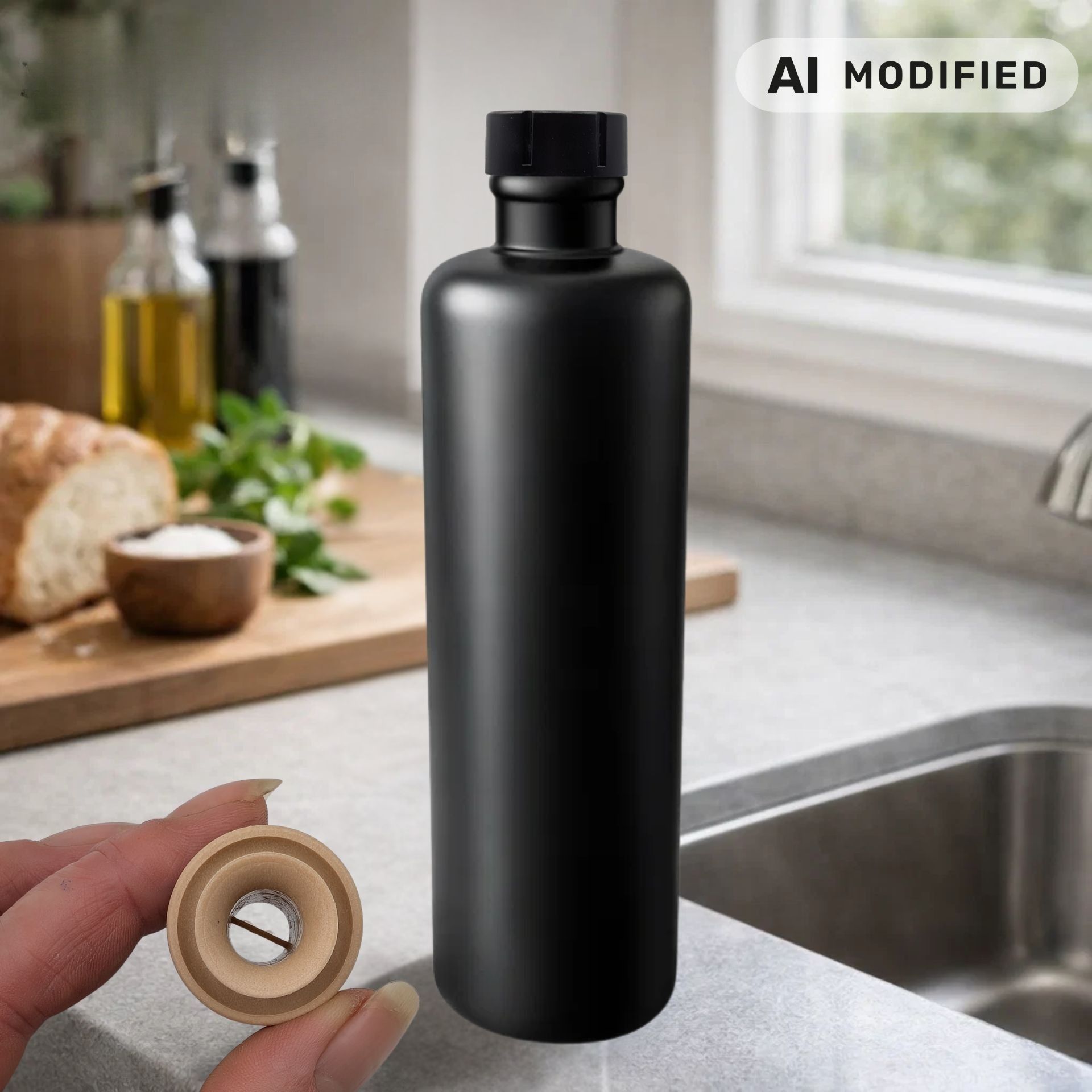 Ölflasche 500 ml Steingut schwarz mit Ausgießer und Kappe schwarz