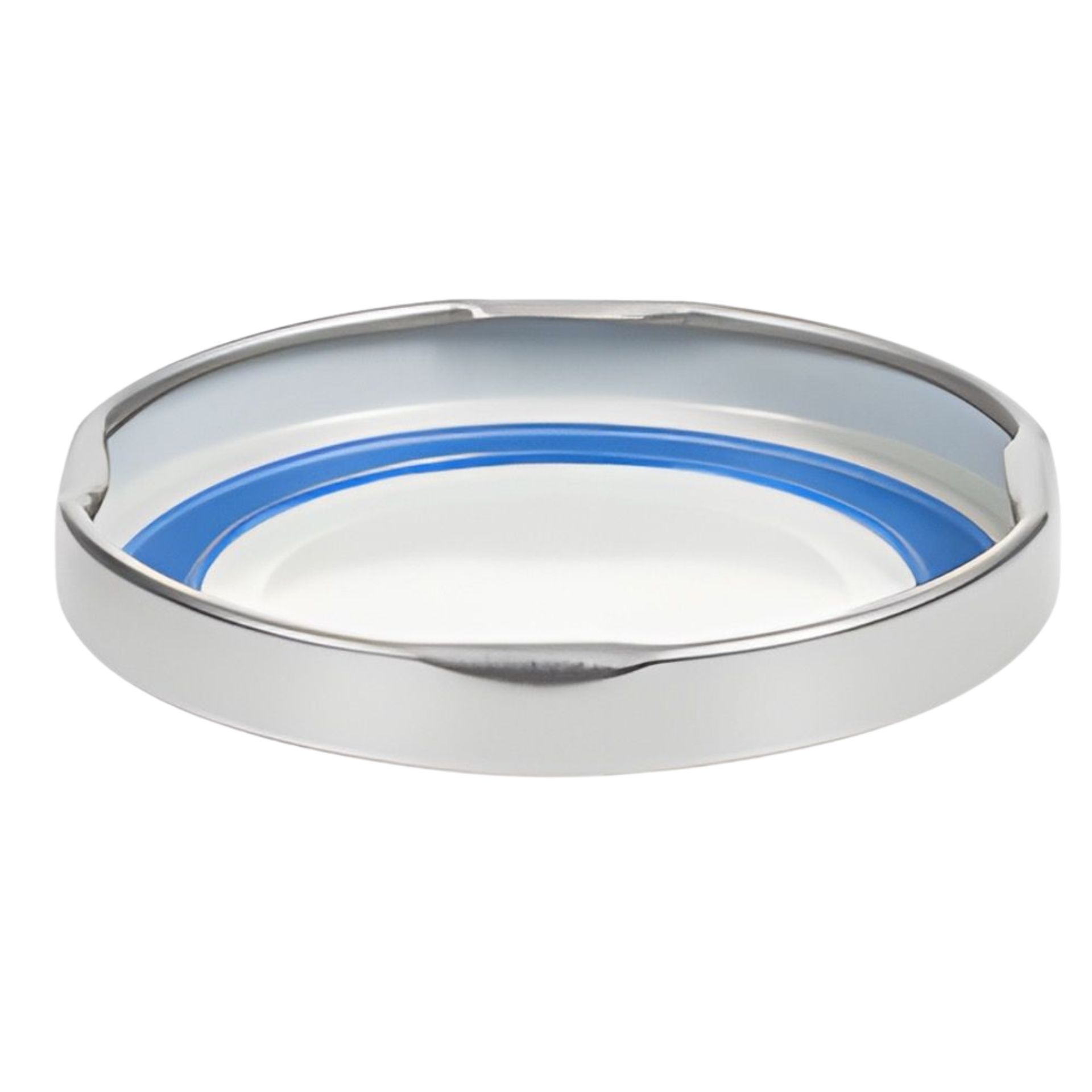 Rundes, silberfarbenes Schraubglasdeckel mit TO 82-Maß und BlueSeal-Dichtung, auf weißem Hintergrund.