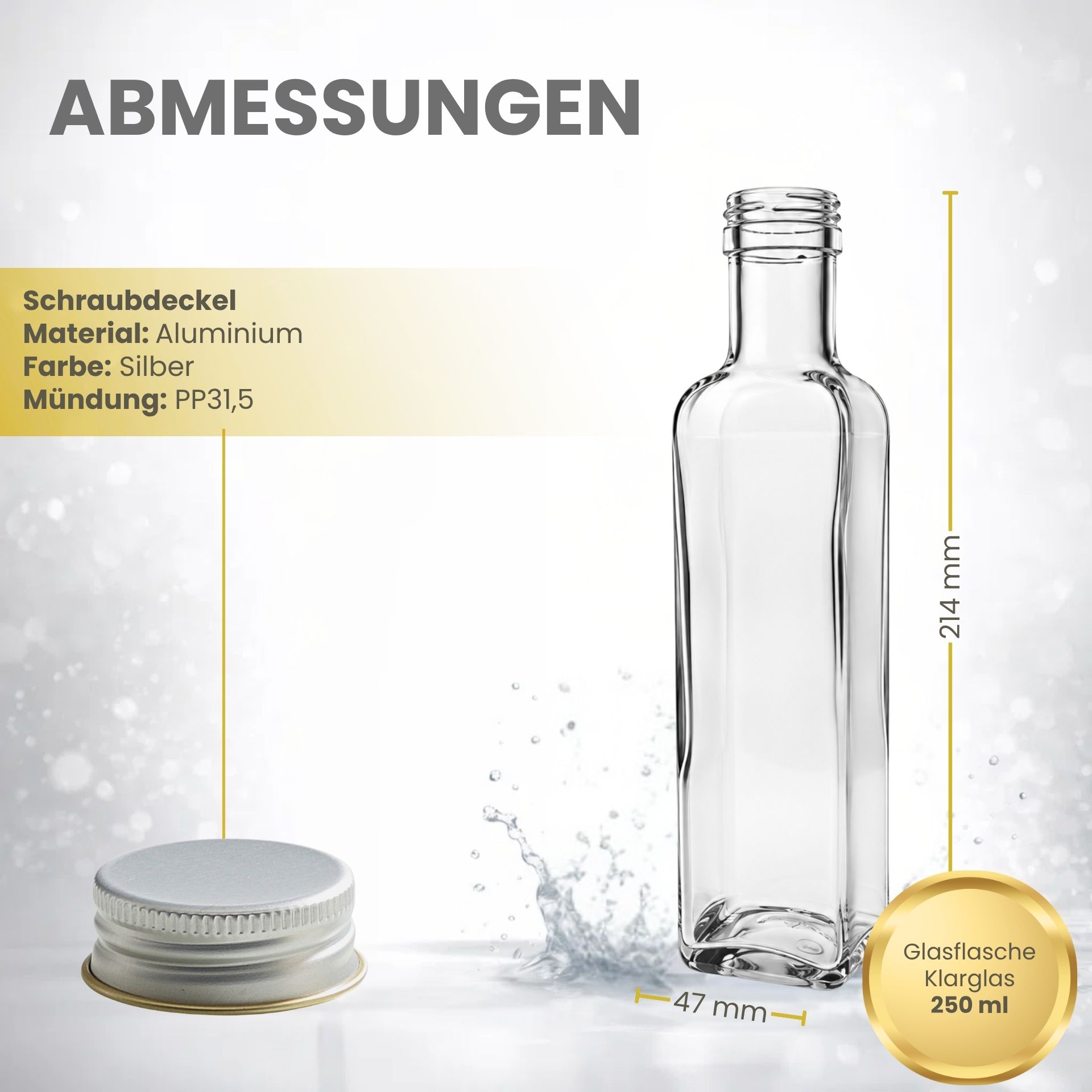 Quadratische Glasflasche 250 ml Likörflasche mit Deckel