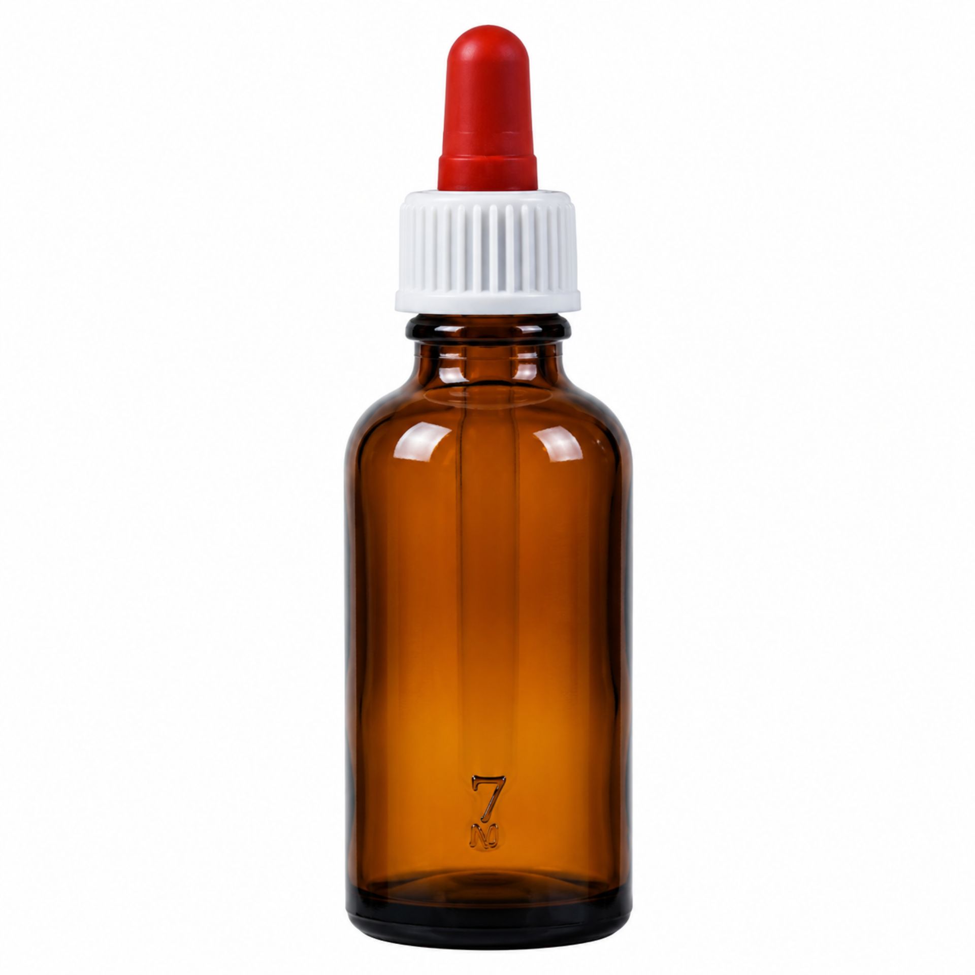 Braune 50 ml Pipettenflasche als Dosierflasche - Ideal zur präzisen Entnahme und Dosierung von Flüssigkeiten, abgebildet mit schwarzer Verschlusskappe auf weißem Hintergrund.