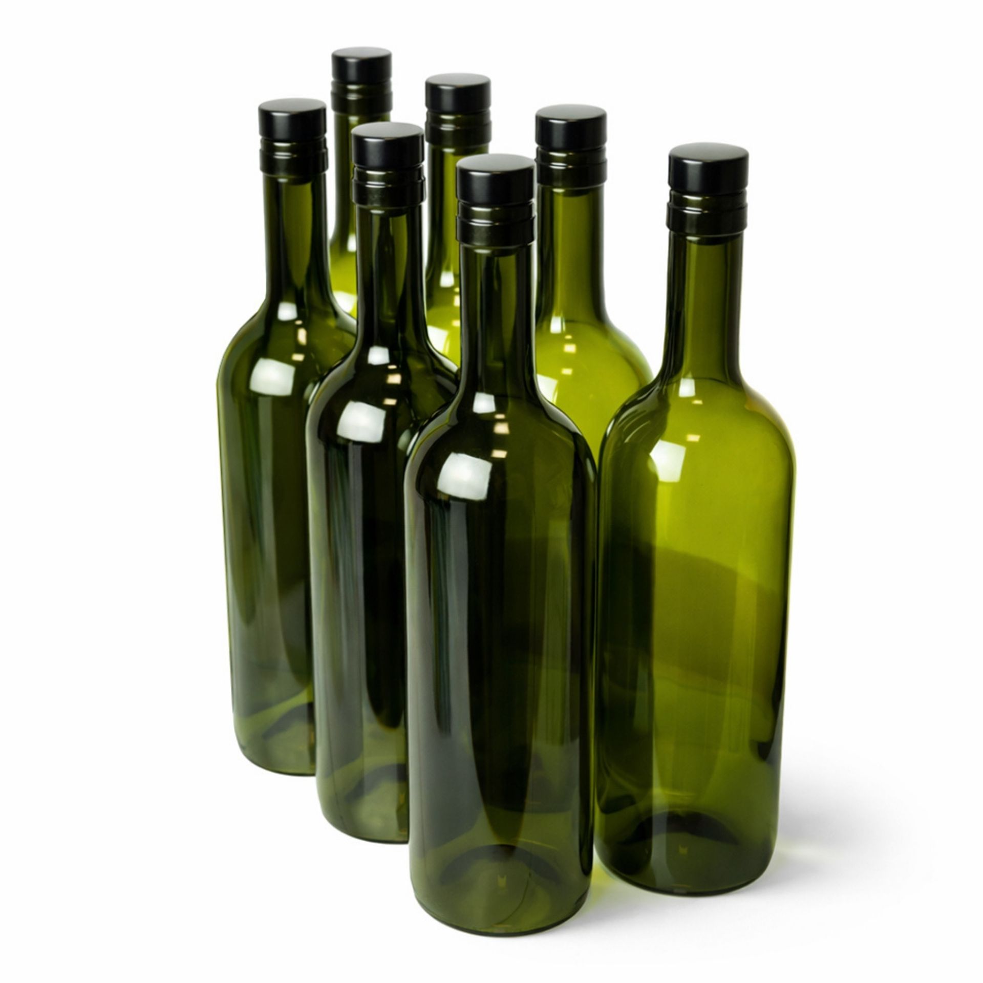 Weinflaschen grün Set 6x750 ml mit Korken Schwarz