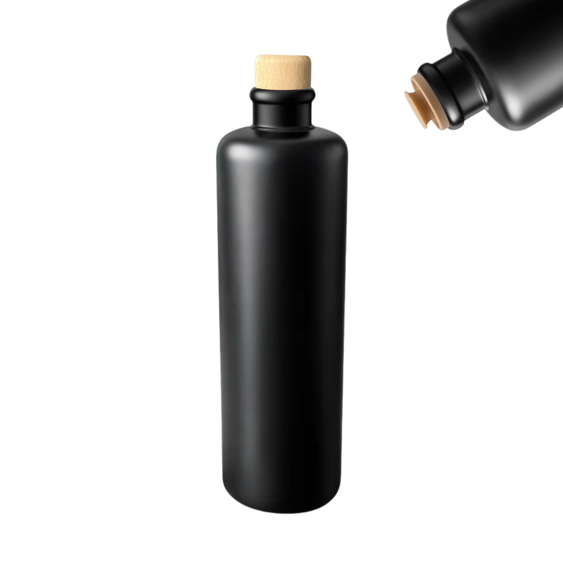 Ölflasche 500 ml Steingut schwarz mit Ausgießer und Holzkappe