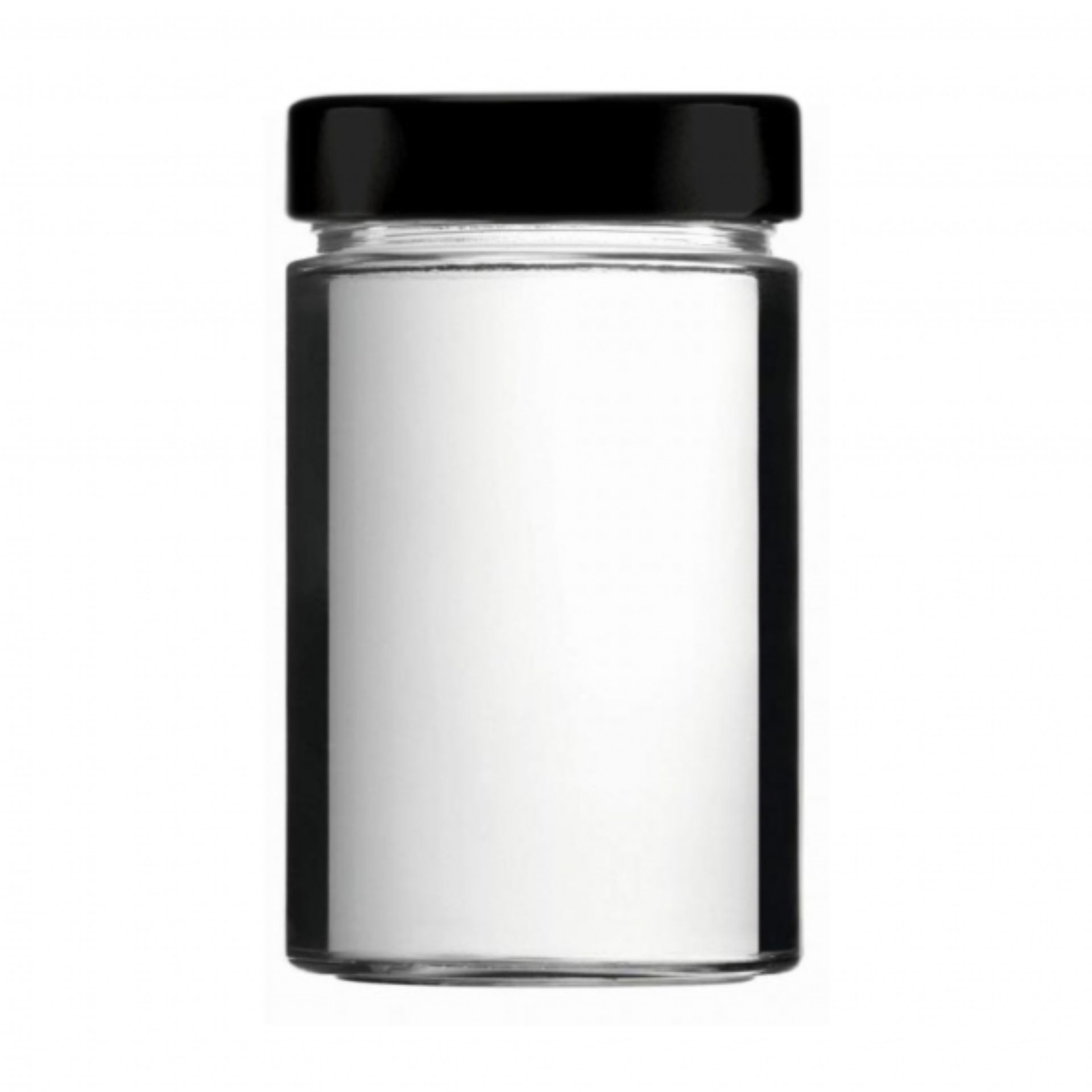 Ein transparentes Einmachglas mit einem Fassungsvermögen von 580 ml, zylindrischer Form und weiter Öffnung, auf weißem Hintergrund.