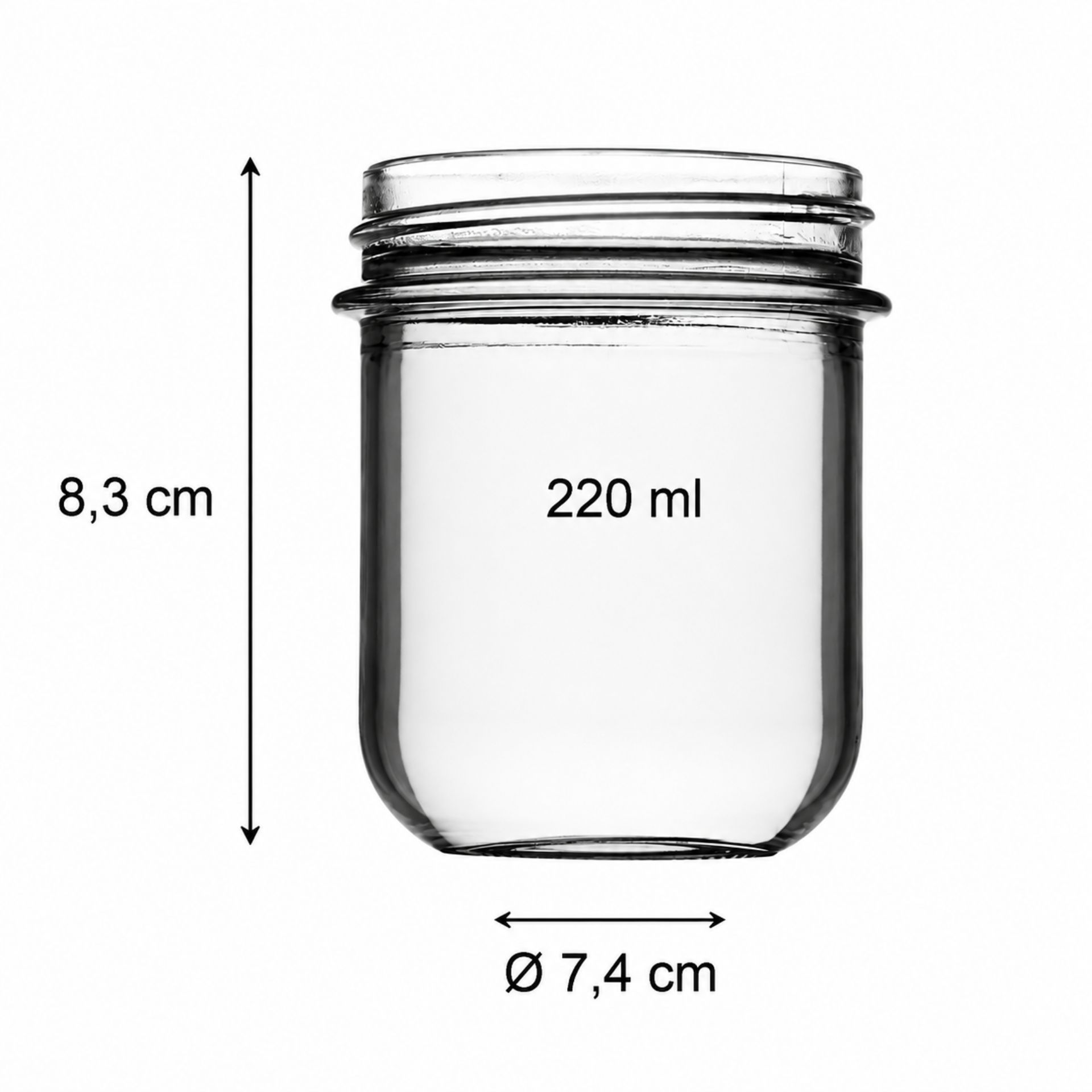 Einmachglas 220 ml mit silbernem Schraubverschluss – ideales Glasgefäß für Konfitüren, Marmeladen oder andere Lebensmittel, robust und wiederverwendbar.