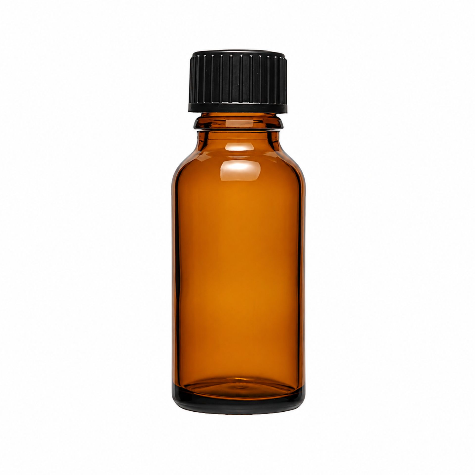 Braune Tropfflasche 20 ml mit Tropfeinsatz aus Kunststoff, ideal für präzises Dosieren von Flüssigkeiten, Abbildung der Dosierflasche auf weißem Hintergrund.
