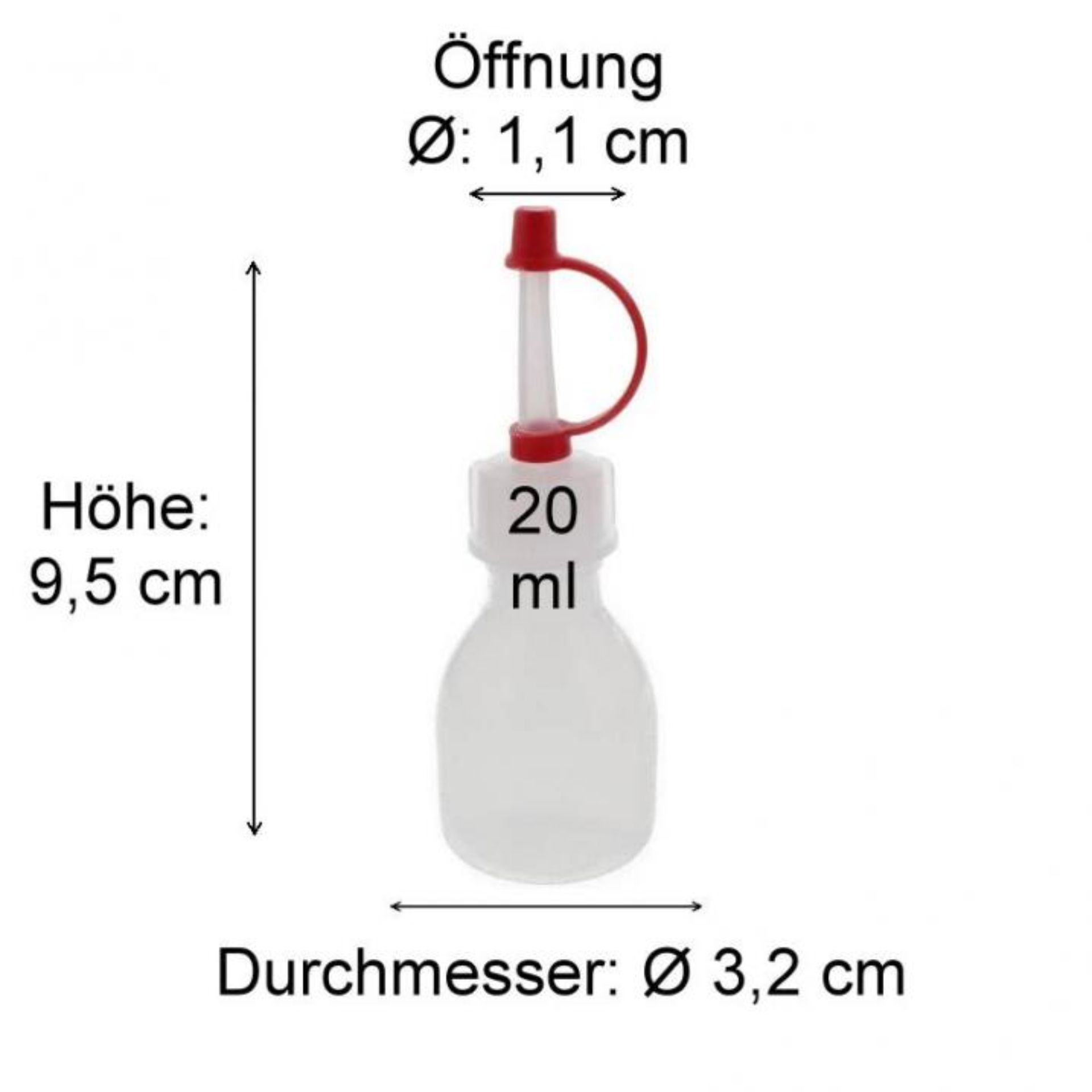 Produktbild eines Glasbehälters mit Abmessungen in Millimetern auf einem weißen Hintergrund