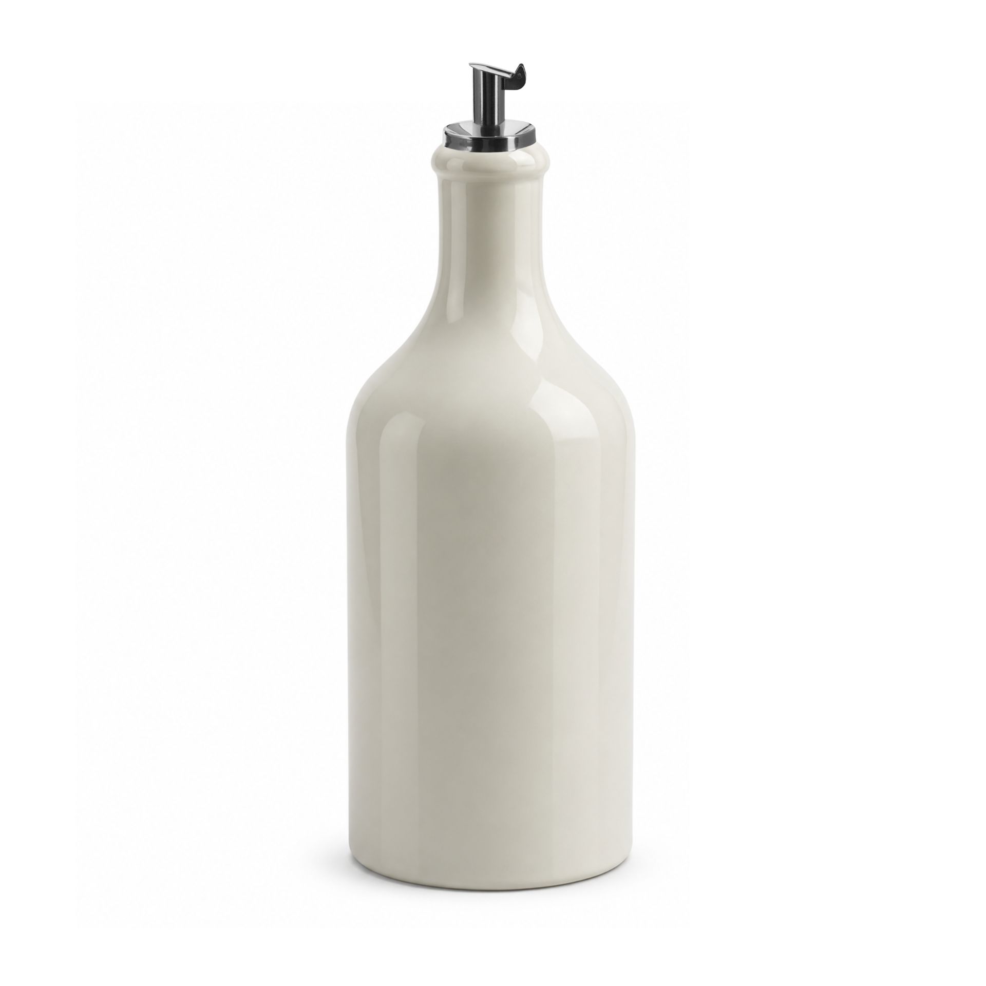 Ölflasche 500 ml Steingut Cremeweiß mit Metallausgießer