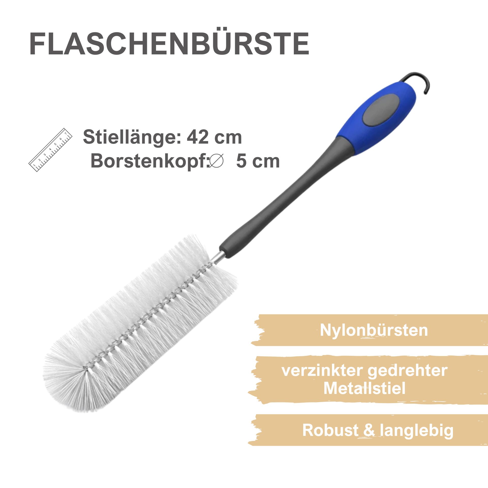 Flaschenbürste mit Nylonbesatz 42 cm / 5 cm
