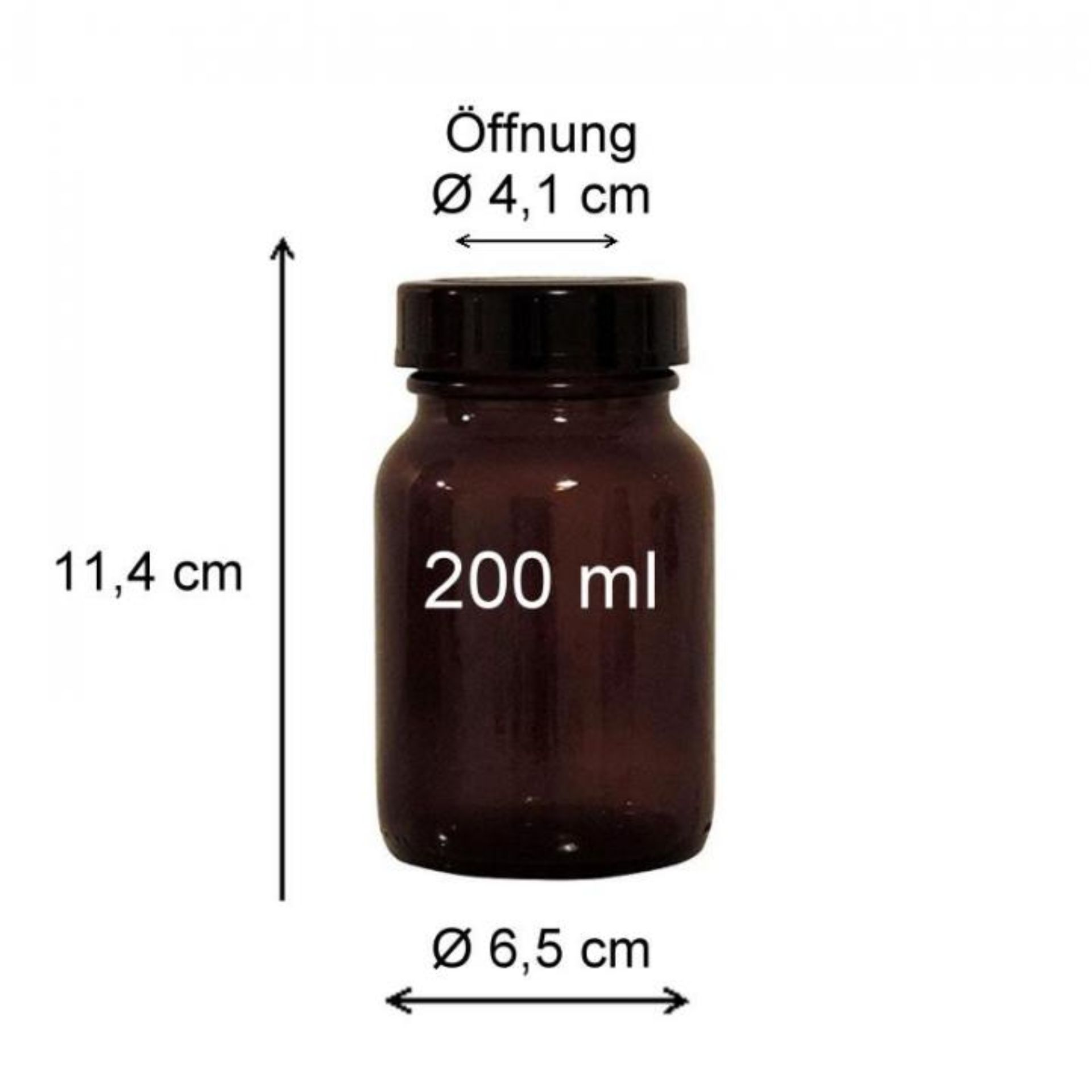 Apothekerflasche 200 ml aus braunem Glas mit Weithals und Schraubdeckel, ideal für die sichere Aufbewahrung von Flüssigkeiten und Pulvern in einem traditionellen Design.