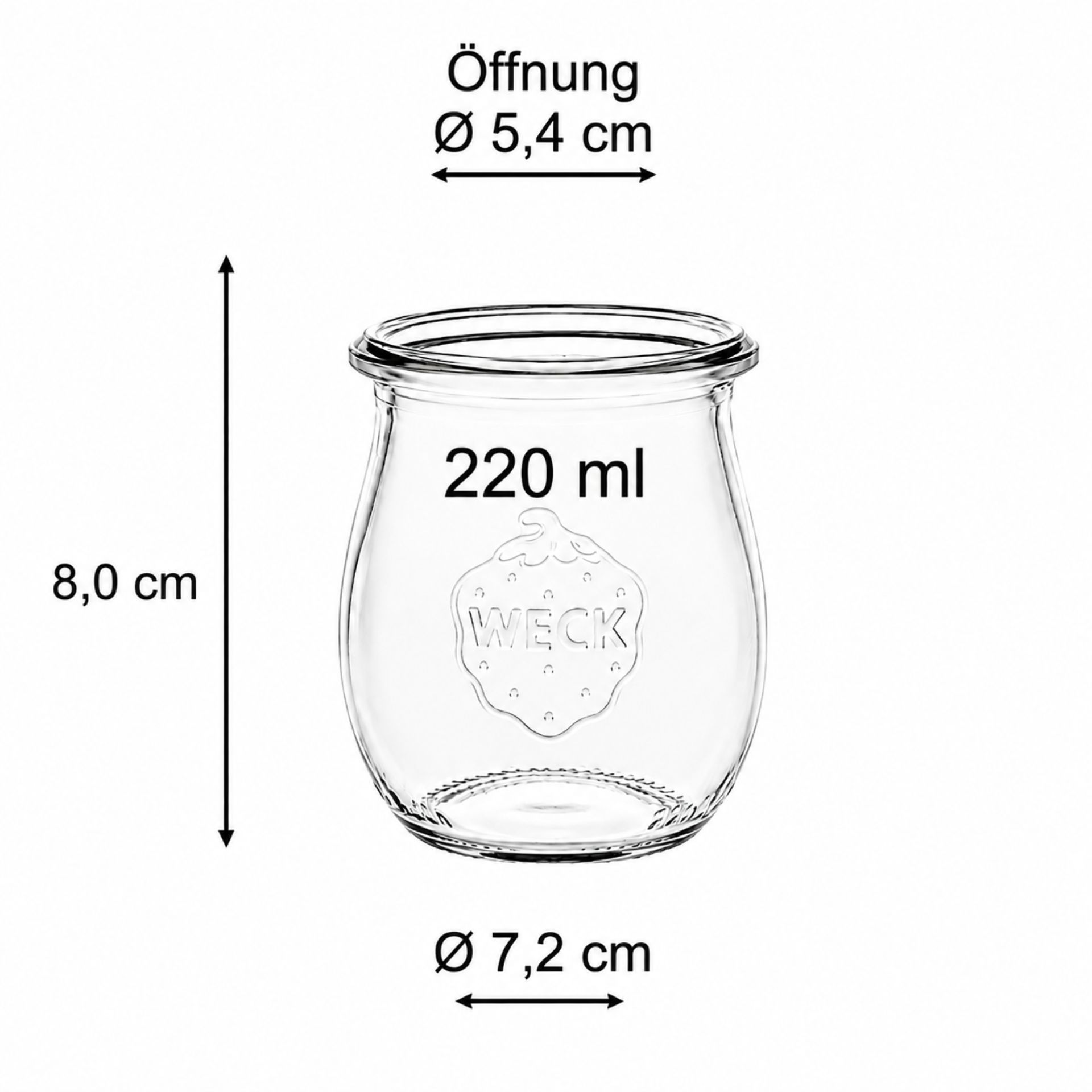 Weck Tulpenglas 220 ml Rundrandglas mit Deckel, geeignet für Einkochen und Aufbewahren, klares Glas mit grüner Dichtung und weißem Deckel, ideal für Marmelade, Säfte oder Dips.