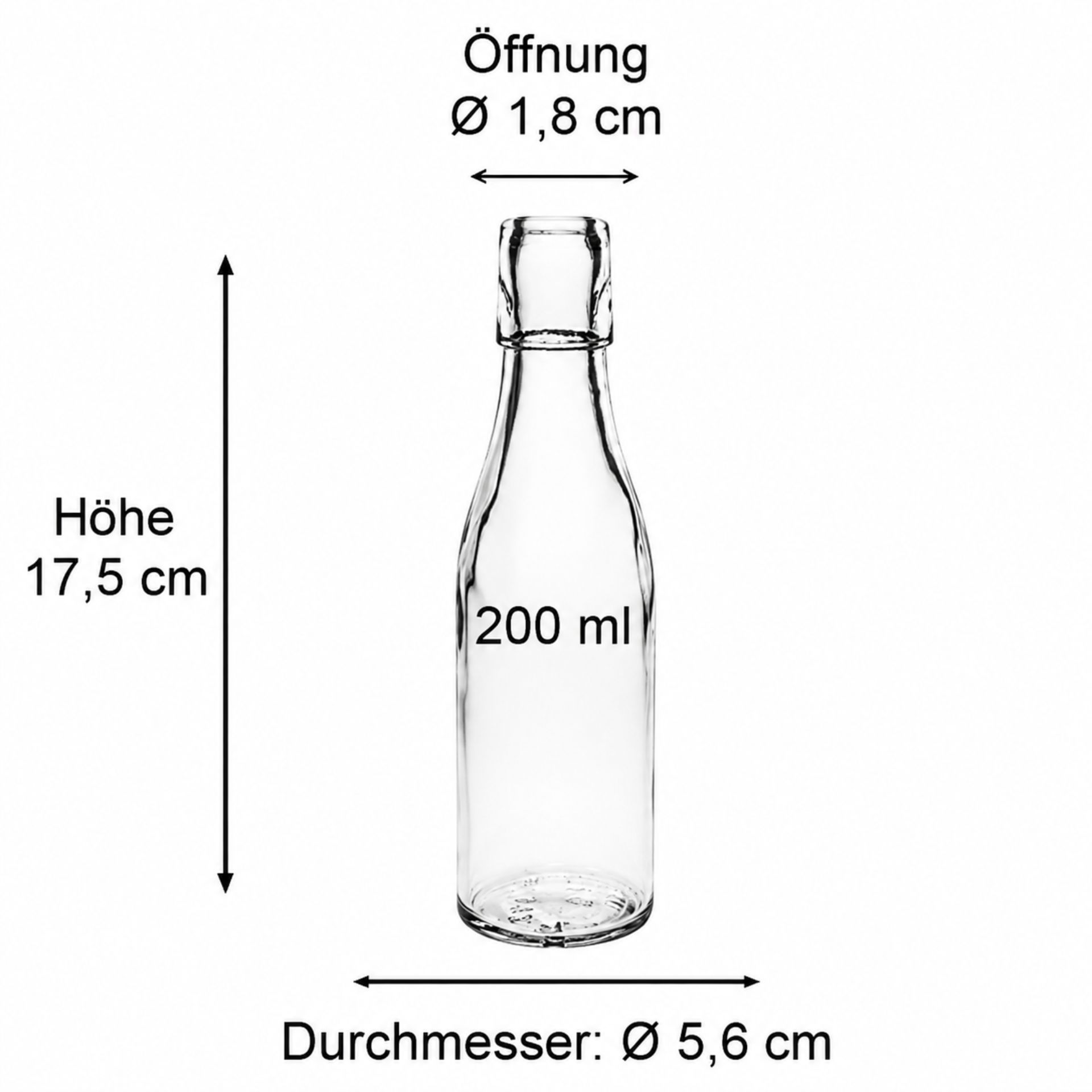 Glasflasche 200 ml mit Bügelverschluss, ideal für Getränke und Flüssigkeiten, hochwertige Glasflasche, wiederverwendbar, umweltfreundlich, 200 ml Fassungsvermögen, praktischer Bügelverschluss für einfache Handhabung.