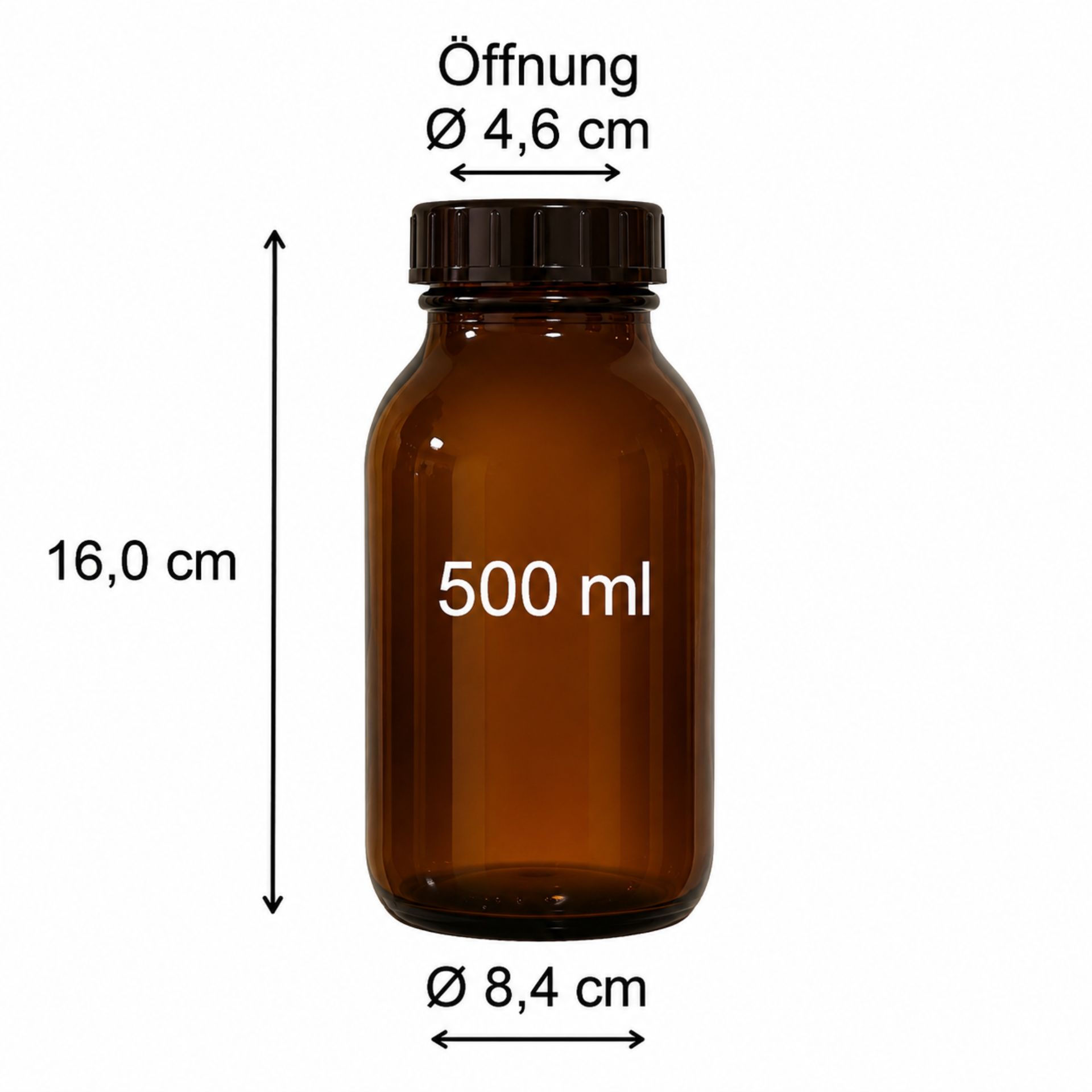 Braune 500 ml Apothekerflasche mit Schraubdeckel, Weithalsflasche ideal zur sicheren Aufbewahrung von Flüssigkeiten und Chemikalien, hochwertiges Glasdesign für Langlebigkeit.
