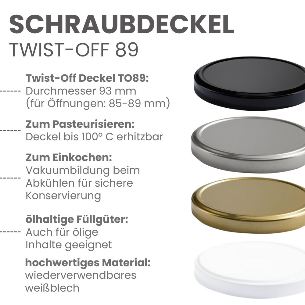 Twist-Off Deckel TO 89 / 9,3 cm weiß pasteurisierbar