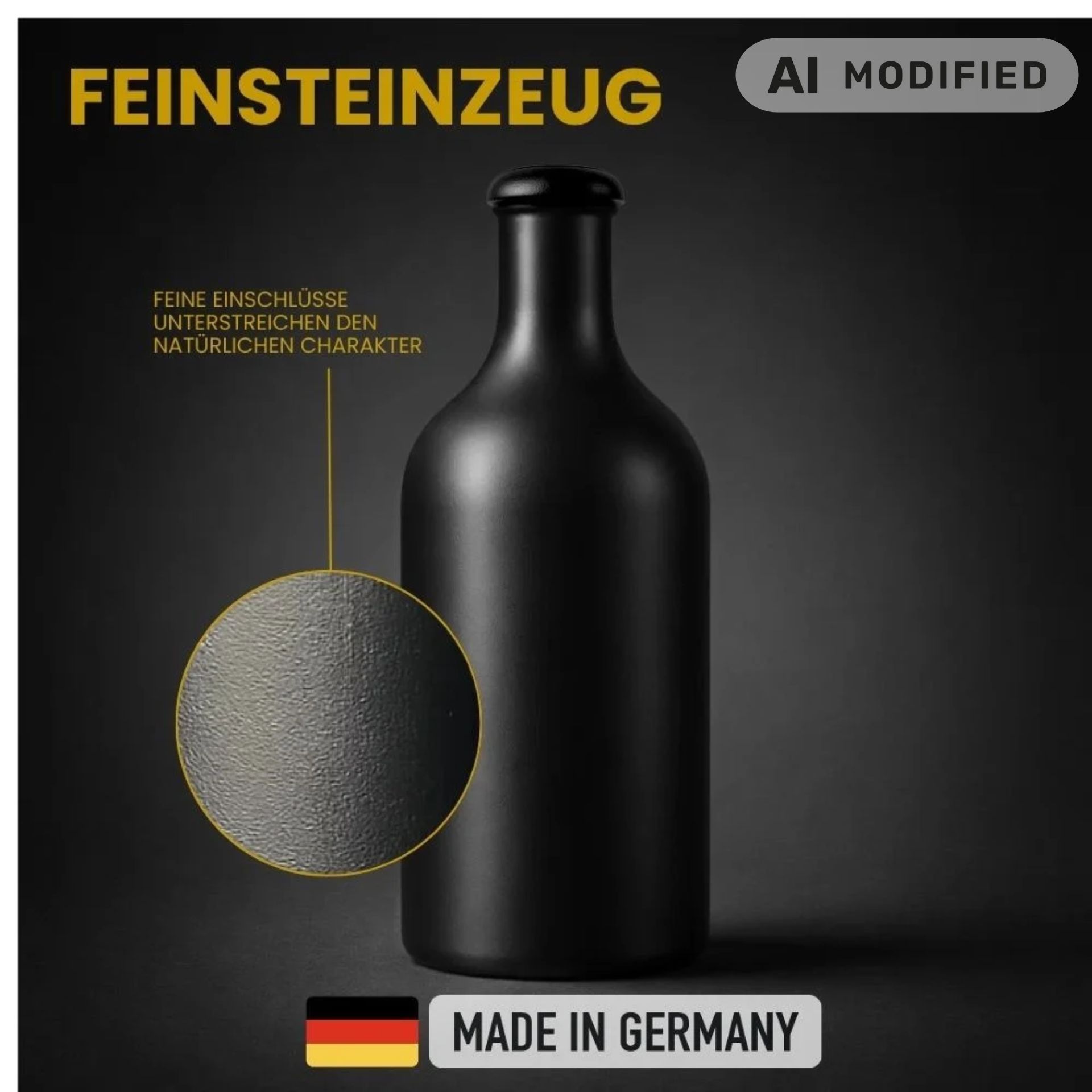 Ölflasche 500 ml Steingut schwarz mit Ausgießer und Stopfen-Kappe
