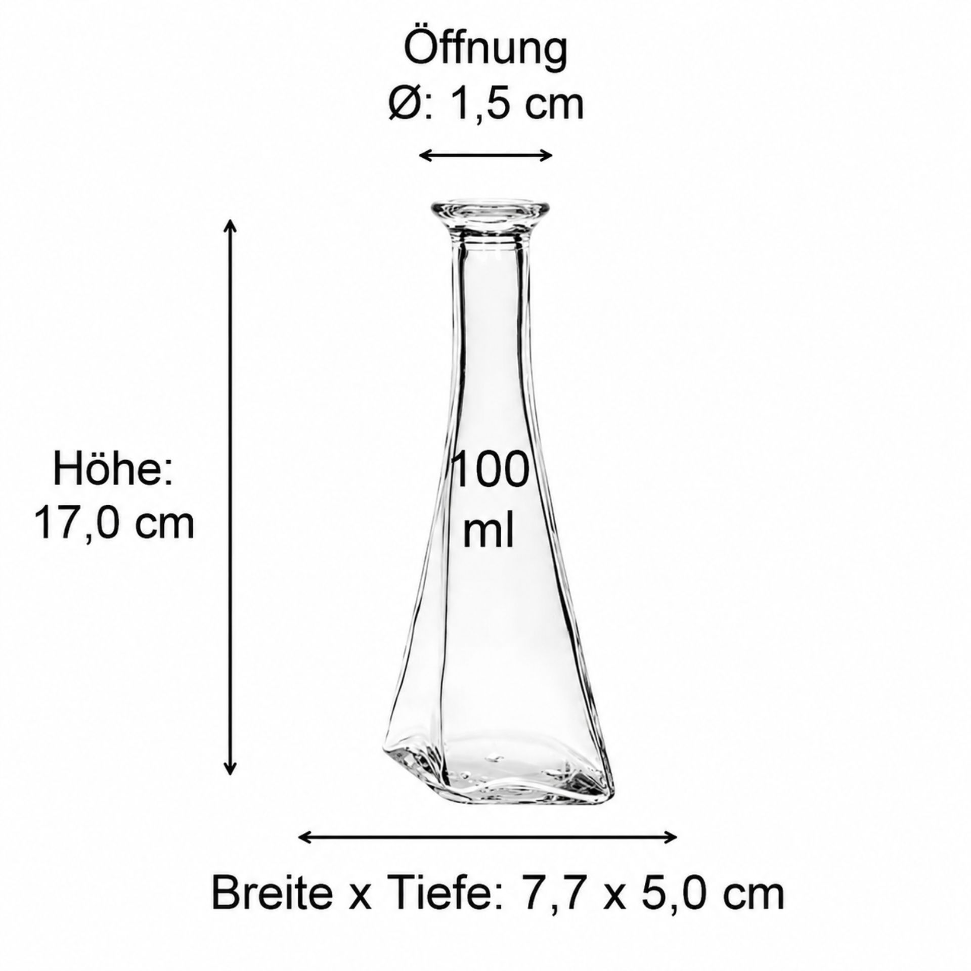 Abbildung der Maße eines VI1313B5K Glasbehälters mit detaillierten Spezifikationen und Abmessungen, ideal zur Produktbeschreibung auf flaschen-glaeser-und-dosen.de.