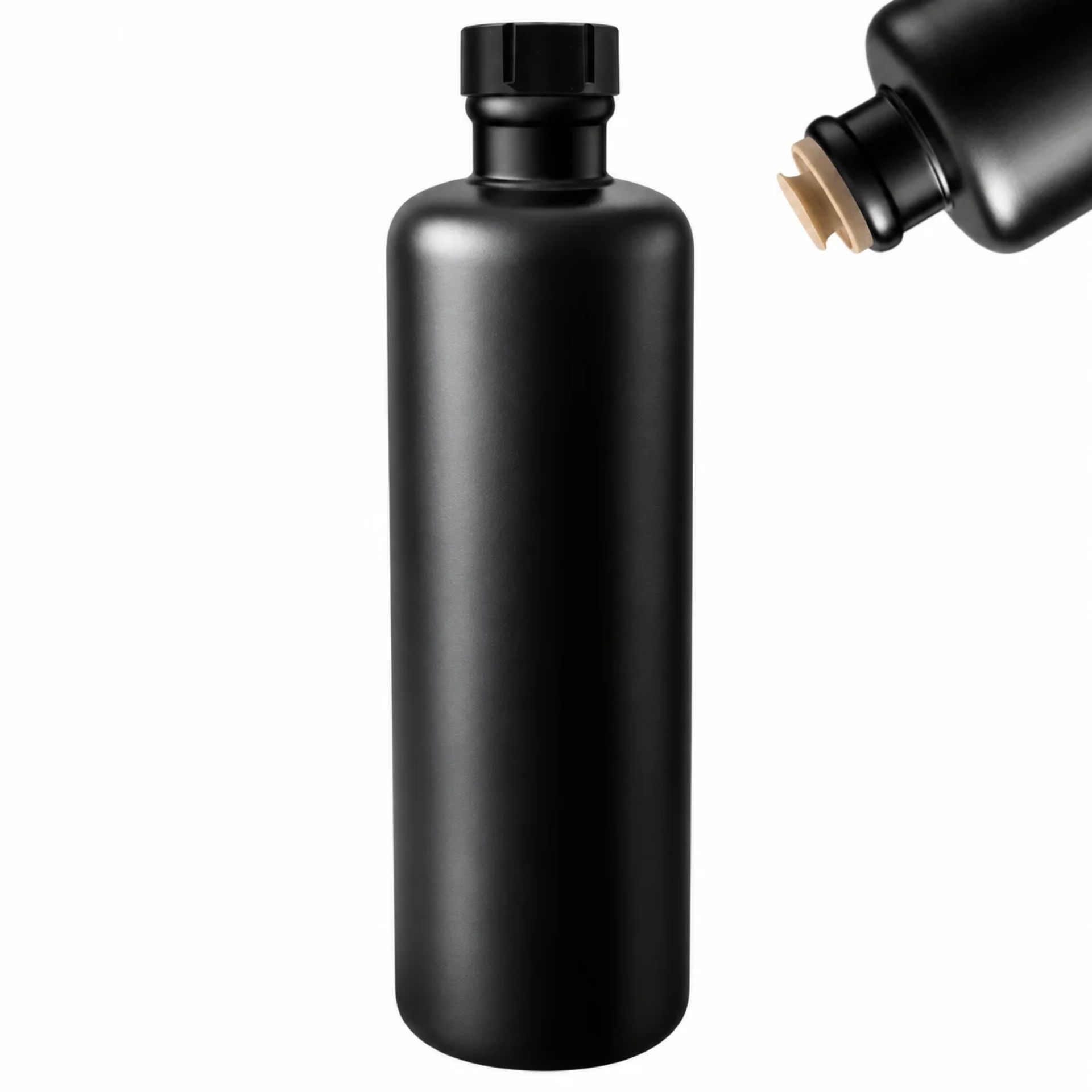Ölflasche 500 ml Steingut schwarz mit Ausgießer und Kappe schwarz