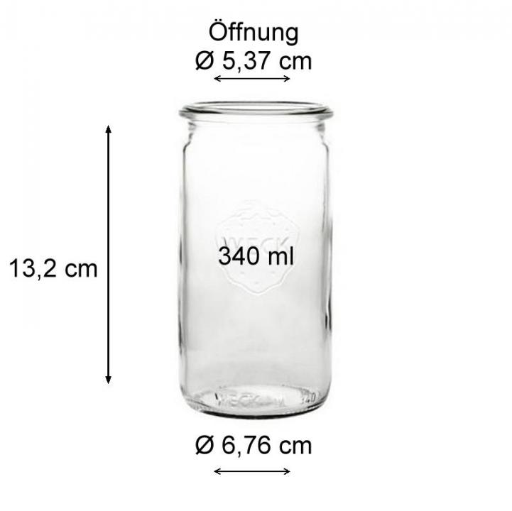 WECK  Zylinderglas  340 ml mit Deckel mit Gummiring und Klammern