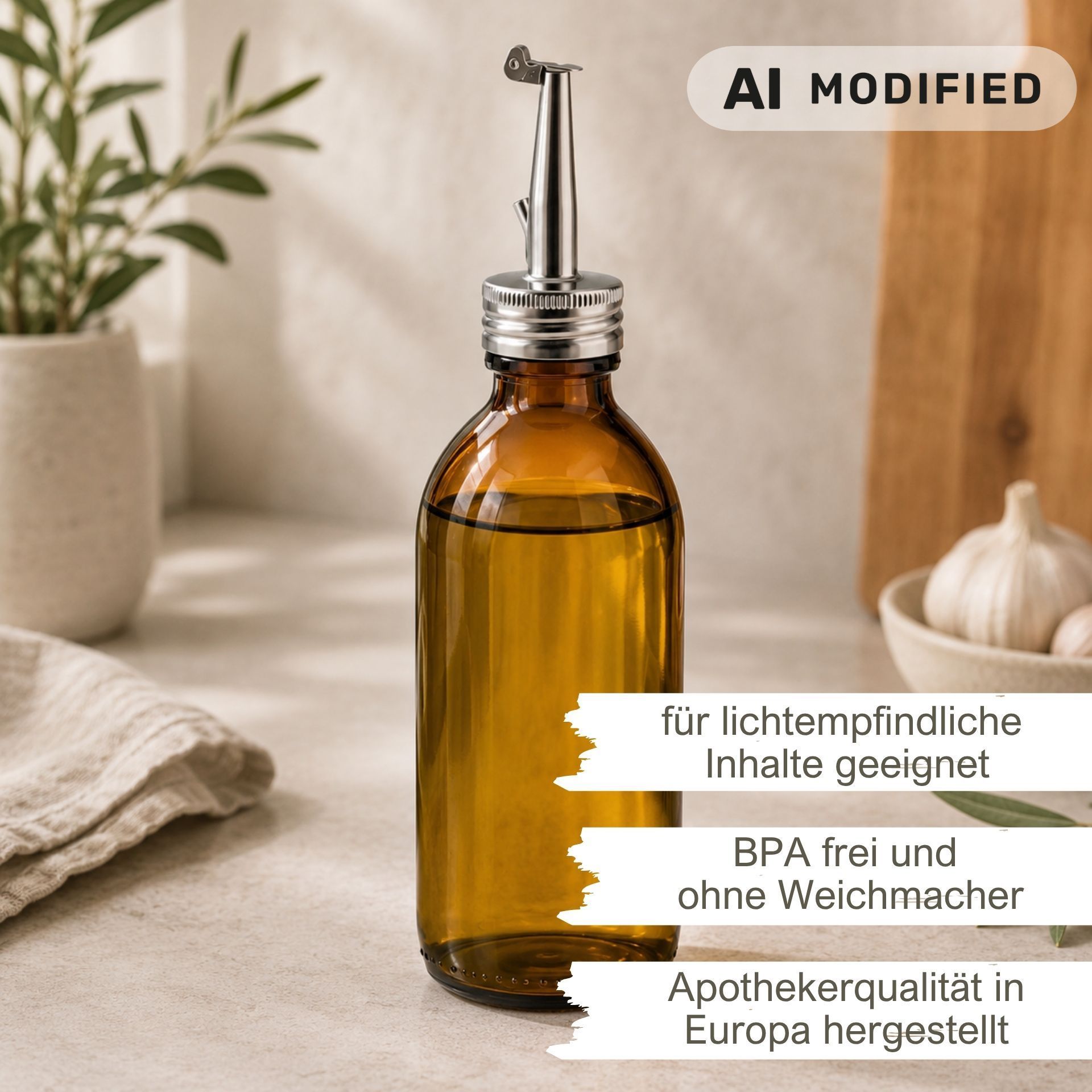 Apothekerflasche  200 ml Glas Edelstahl-Ausgießer
