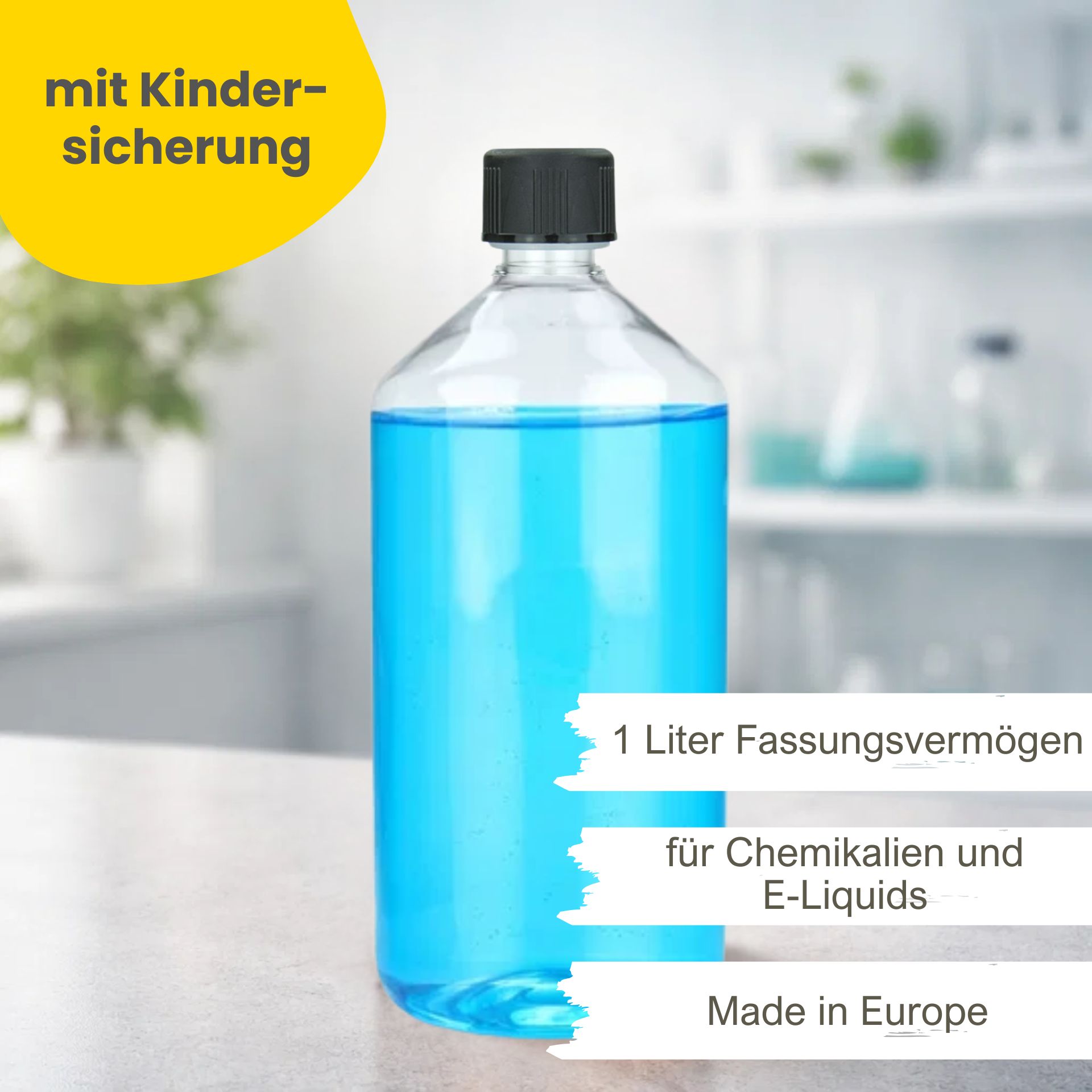 PET Flasche 1000 ml Laborflasche Klar Kunststoff mit Schraubdeckel (Kisi)