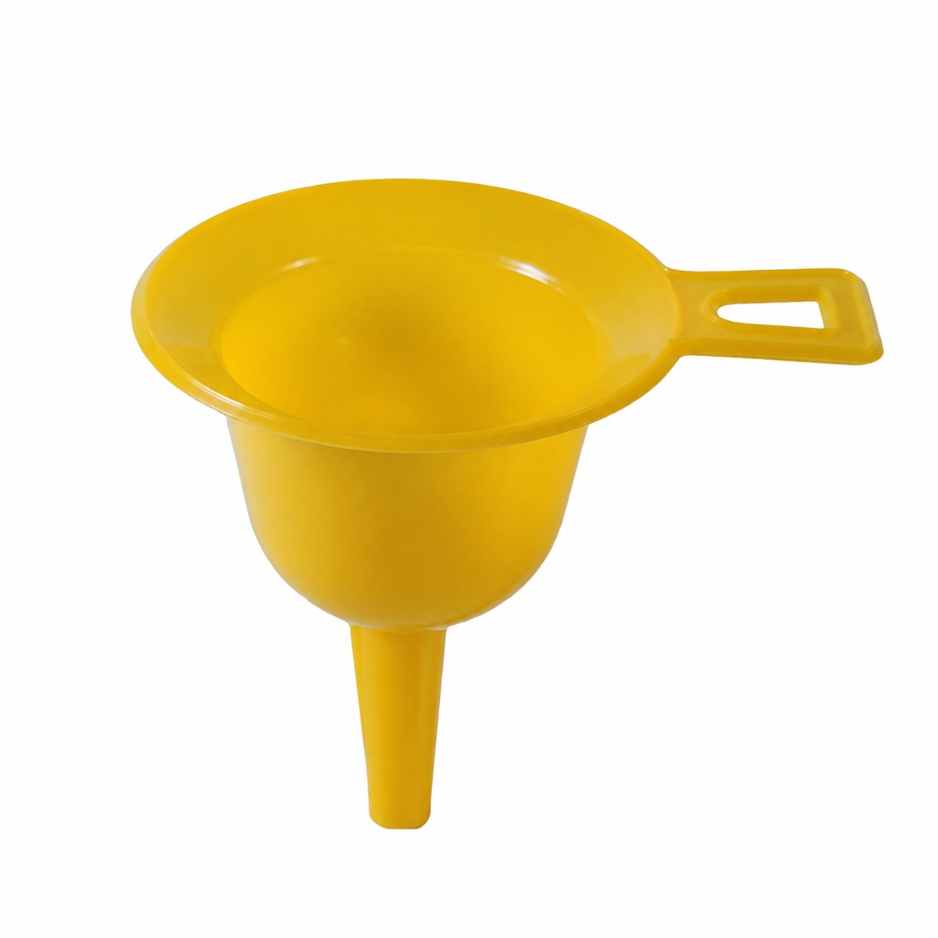 Gelber Kunststoff-Trichter mit einem Durchmesser von 1,1 cm für Flaschen, ideal zum sauberen Umfüllen von Flüssigkeiten.