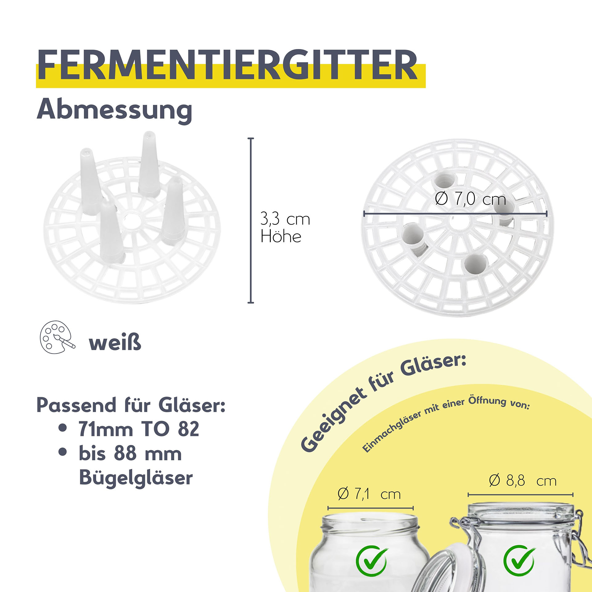 Zylindrische Vorratsdose aus transparentem Glas mit metallisch glänzendem Schraubdeckel, vor neutralem Hintergrund stehend.
