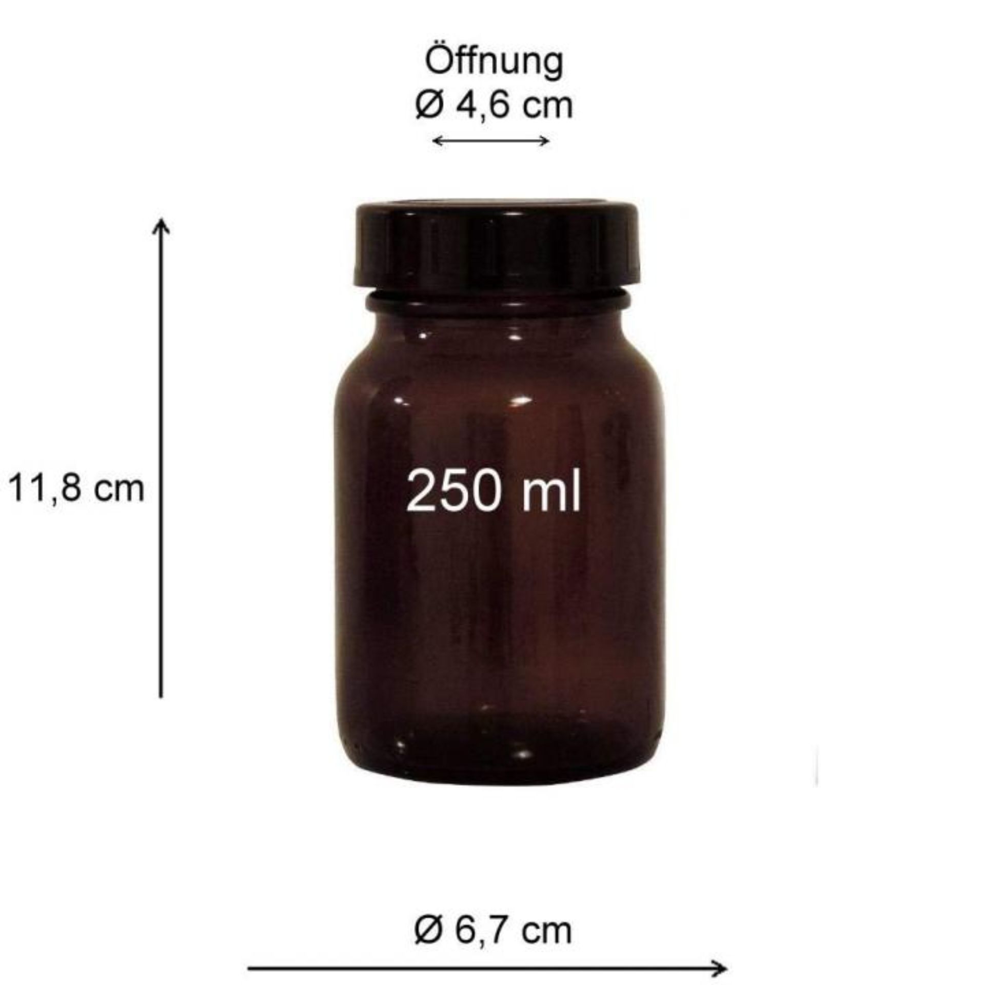 Braune Apothekerflasche 250 ml Weithals mit Schraubdeckel, ideal für die chemische Aufbewahrung oder Laboranwendungen.