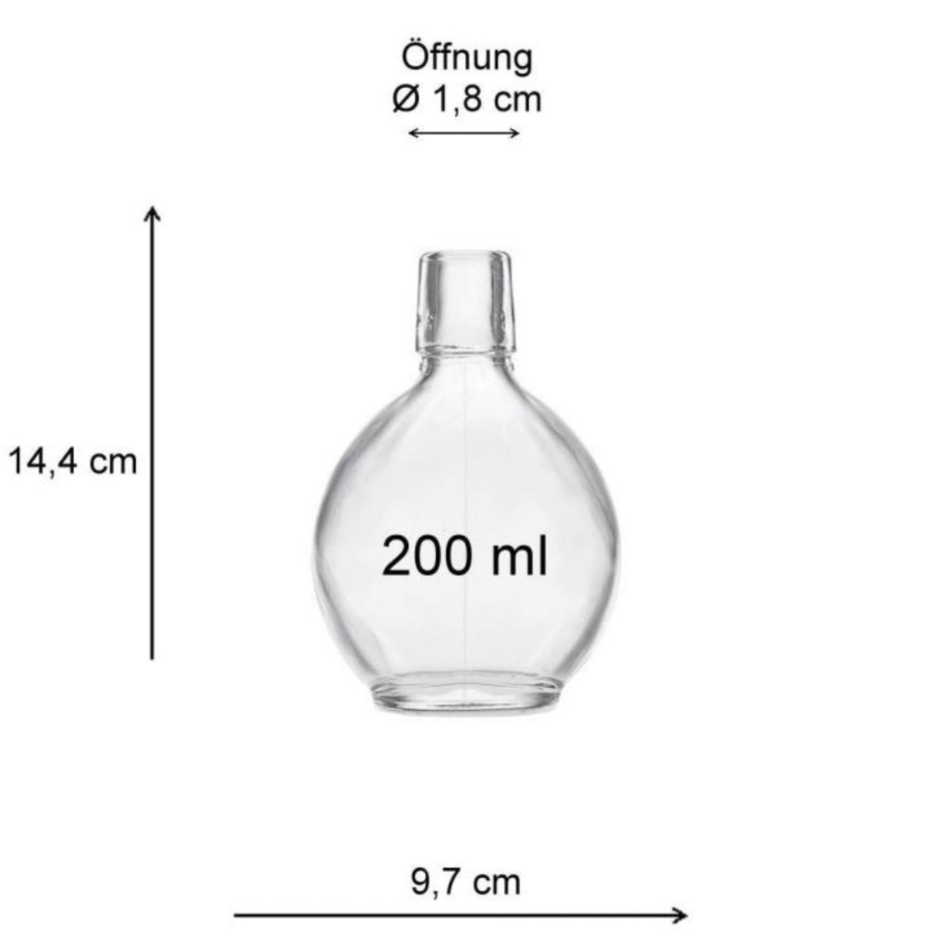 Runde 200 ml Glasflasche mit Bügelverschluss auf weißem Hintergrund.