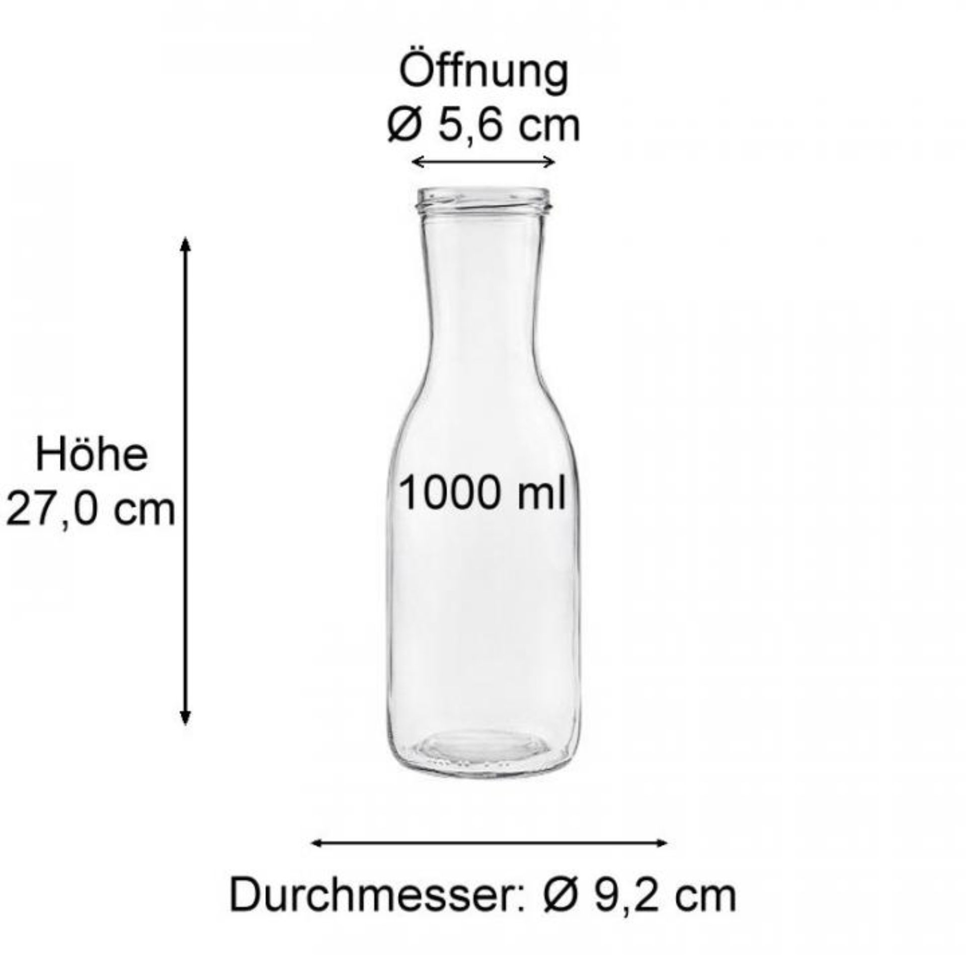 Runde Glasflasche Karaffe mit Schraubverschluss 1000 ml
