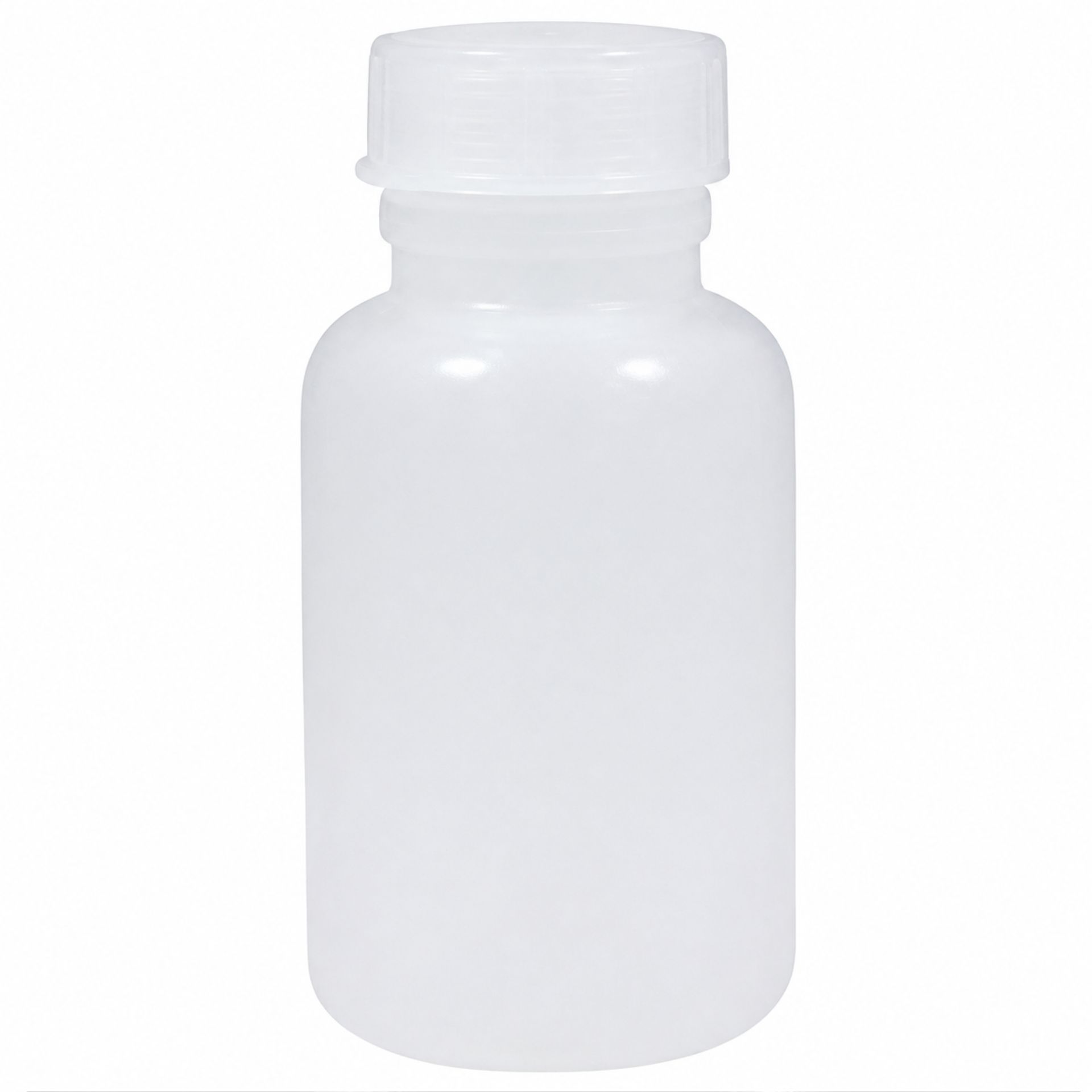 Abgebildet ist eine 250 ml Laborflasche aus Polyethylen (PE) mit weitem Hals, ausgestattet mit einem sicheren Schraubverschluss. Ideal für chemische Labore und industrielle Anwendungen.