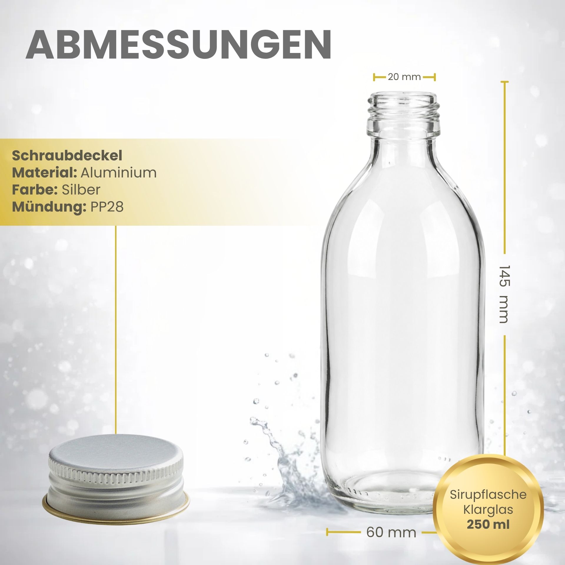 Glasflasche 250 ml Sirupflasche mit Schraubdeckel