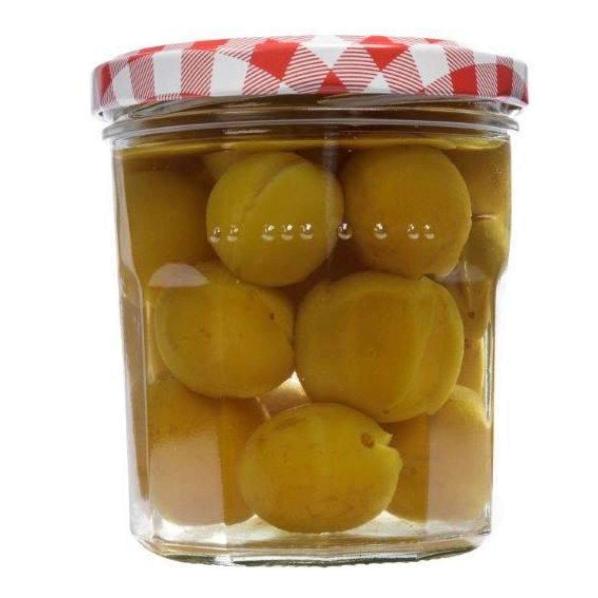 Vierteiliges Set aus klaren Facette-Gläsern mit 324 ml Fassungsvermögen, nebeneinander auf weißem Hintergrund platziert.
