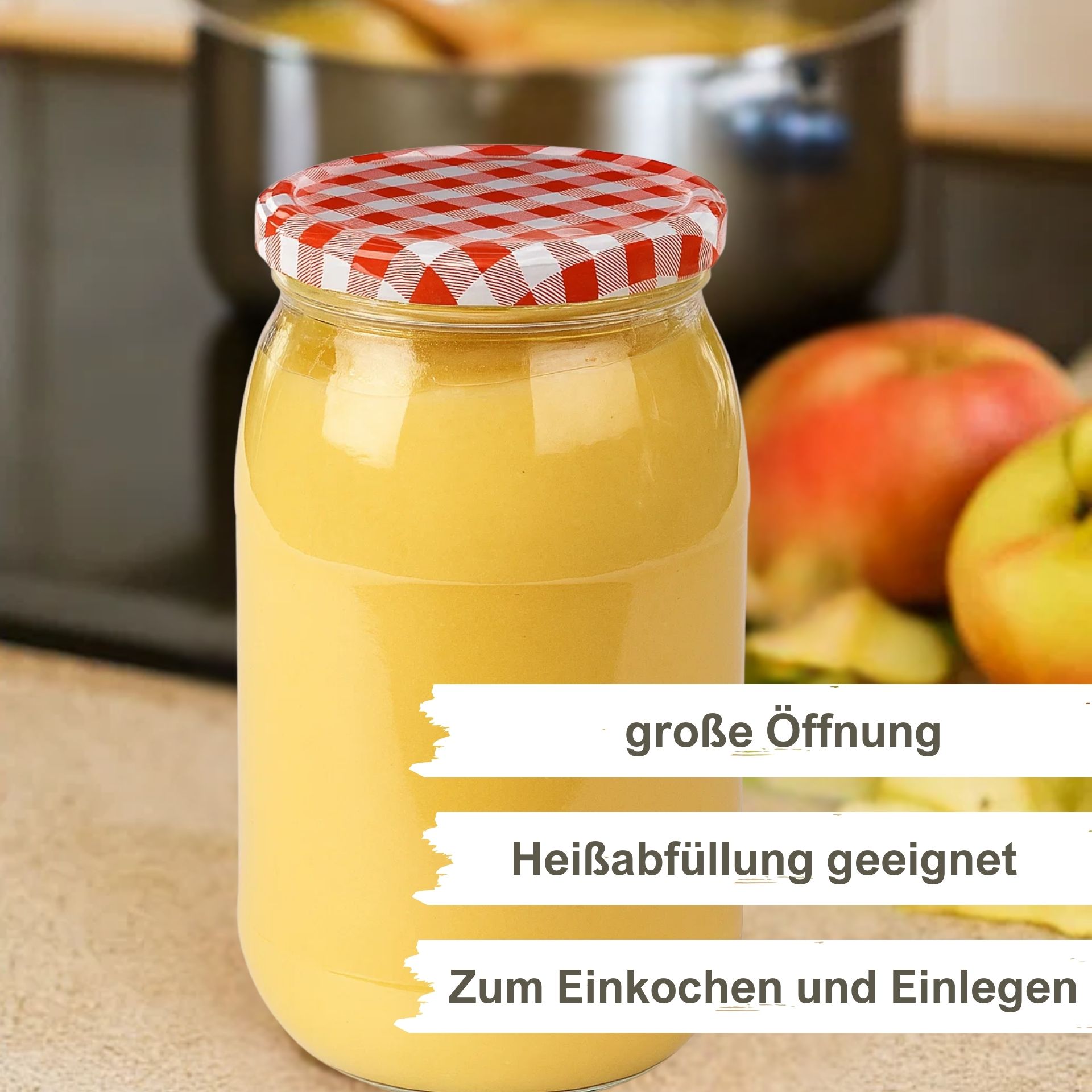 Einmachgläser 6x900 ml mit Schraubdeckel rot-weiss kariert