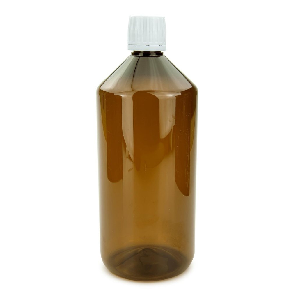 PET Flasche 1000 ml braun Laborflasche mit Ausgießer weiß