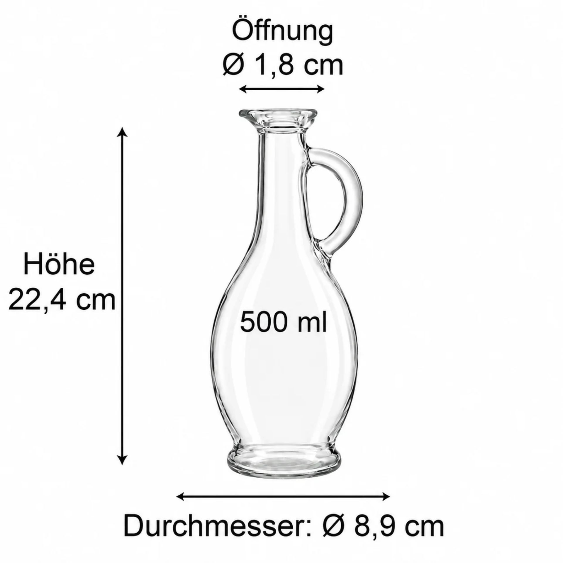 Glasflasche 500 ml Amphore mit Korken, transparent, elegant, ideal für Öle und Liköre