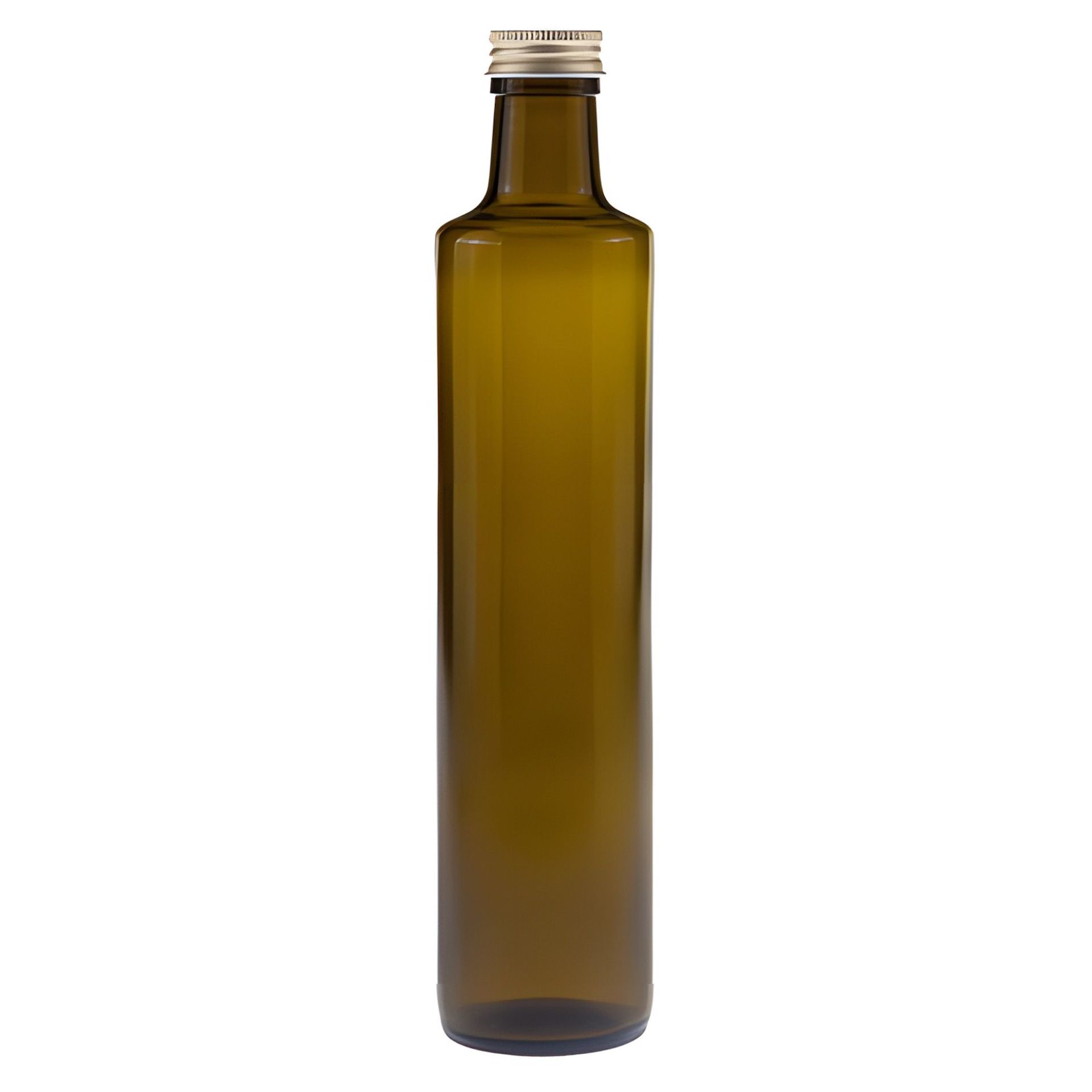 Braune Glasflasche 500 ml rund mit goldenem Deckel, ideal für Getränke oder Säfte, hochwertige Verpackungslösung.