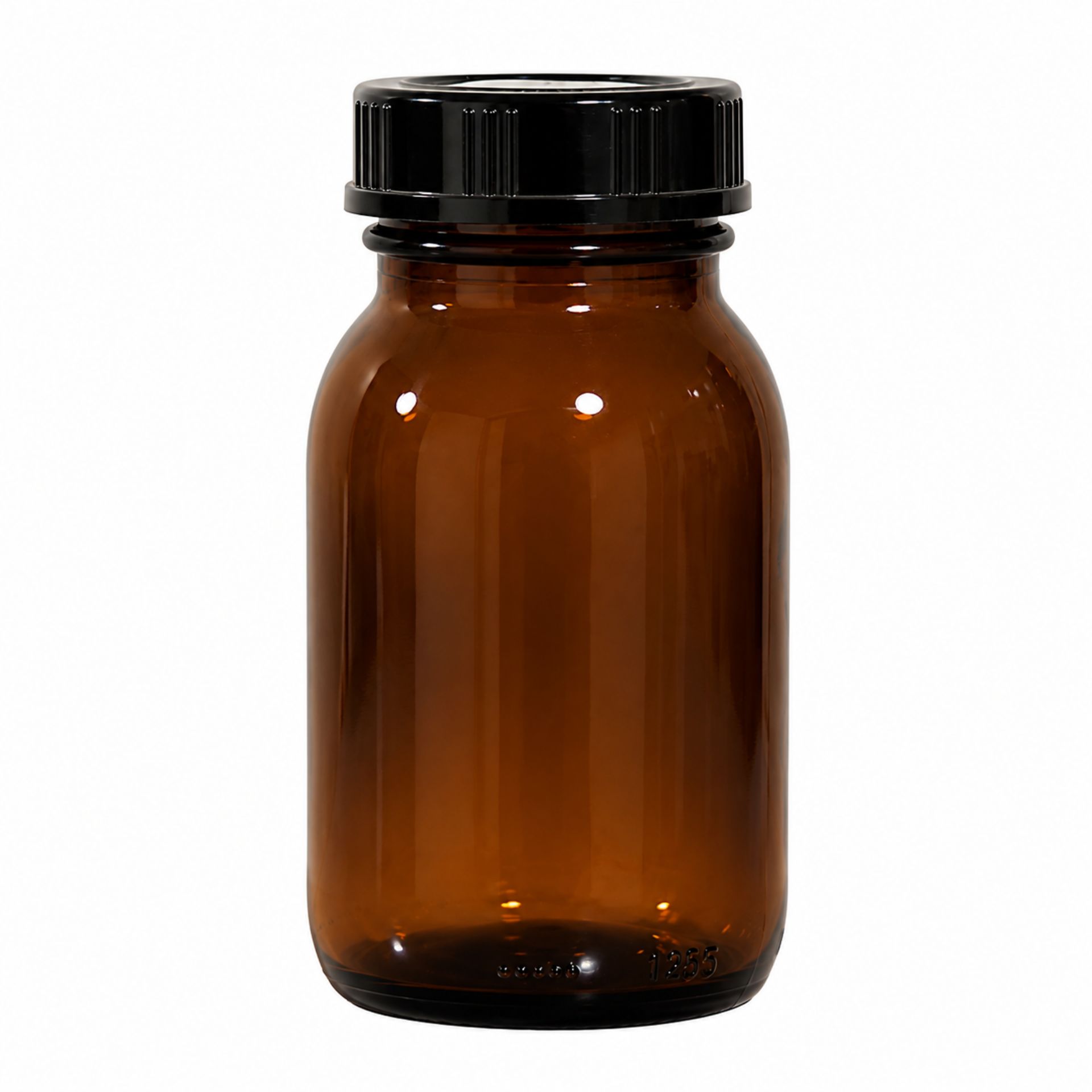 Braune Weithals-Apothekerflasche 150 ml mit Schraubdeckel – Produktbild einer kleinen Glasflasche, ideal zur sicheren Aufbewahrung von Flüssigkeiten.