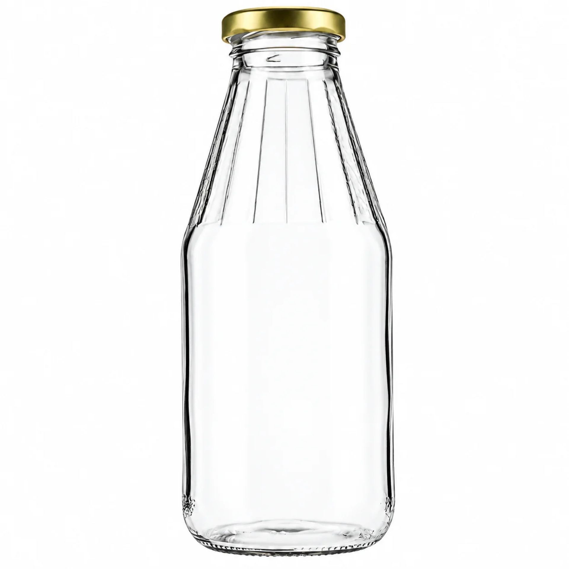 Glasflasche 500 ml mit Facettenmuster und Deckel, ideal für stilvolle Getränkepräsentation und Aufbewahrung, hochwertiges Design von Flaschen, Gläser und Dosen.