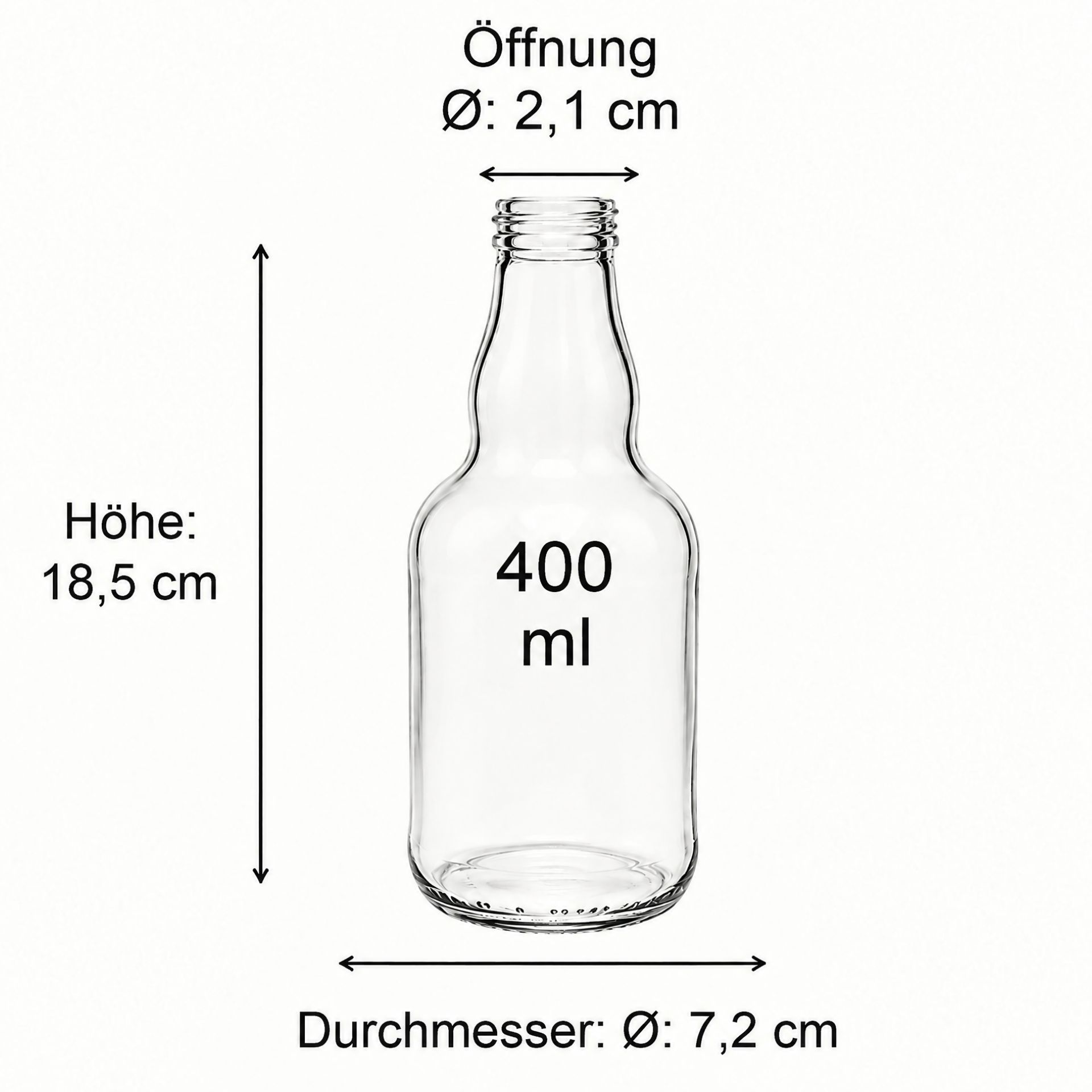Abbildung eines 400 ml Glases, geeignet für Konserven und Aufbewahrung, mit einem klaren, klassischen Design und sicherem Verschluss. Ideal für Lebensmittel, Säfte und andere Flüssigkeiten.
