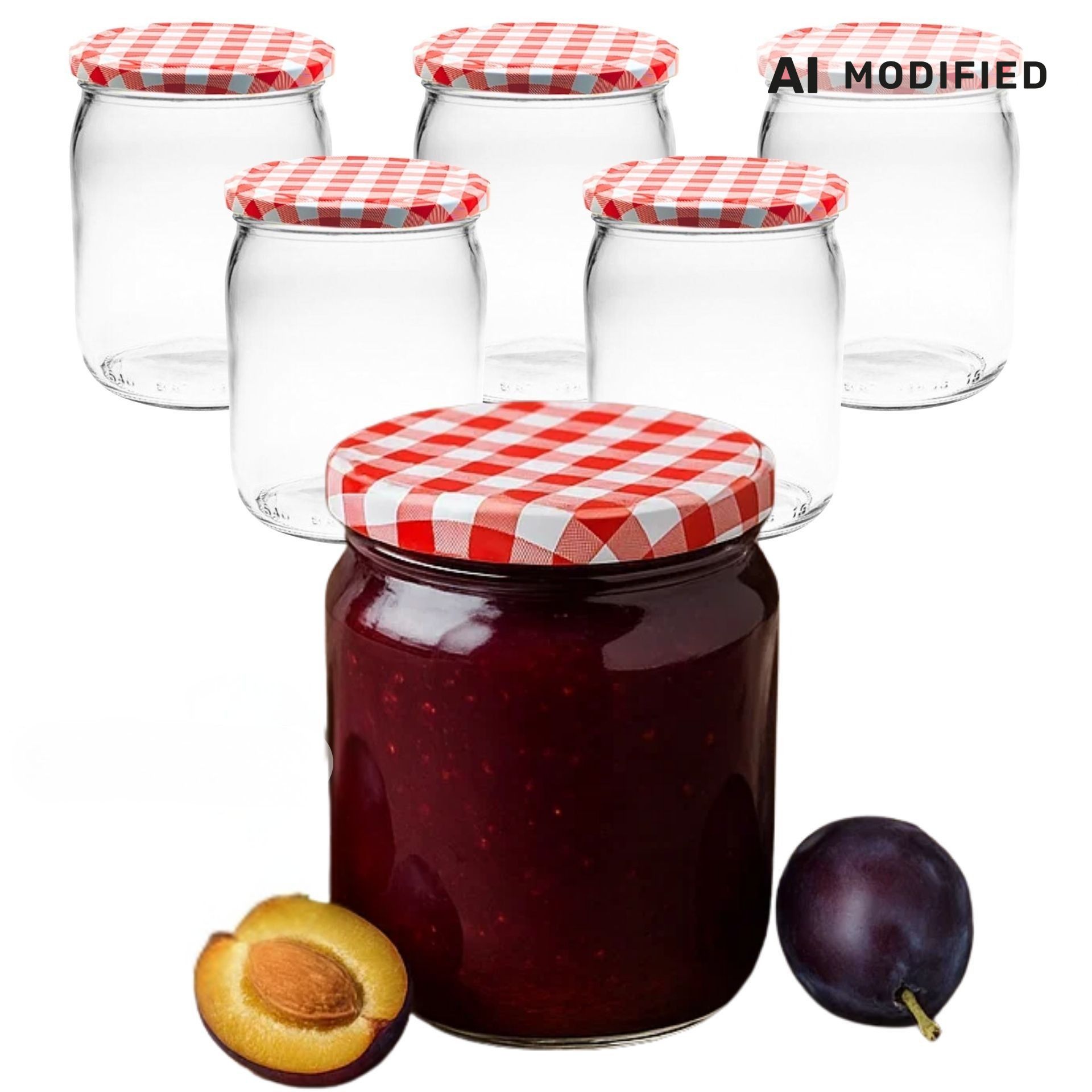 Einmachgläser 6x540 ml mit Schraubdeckel rot-weiss kariert