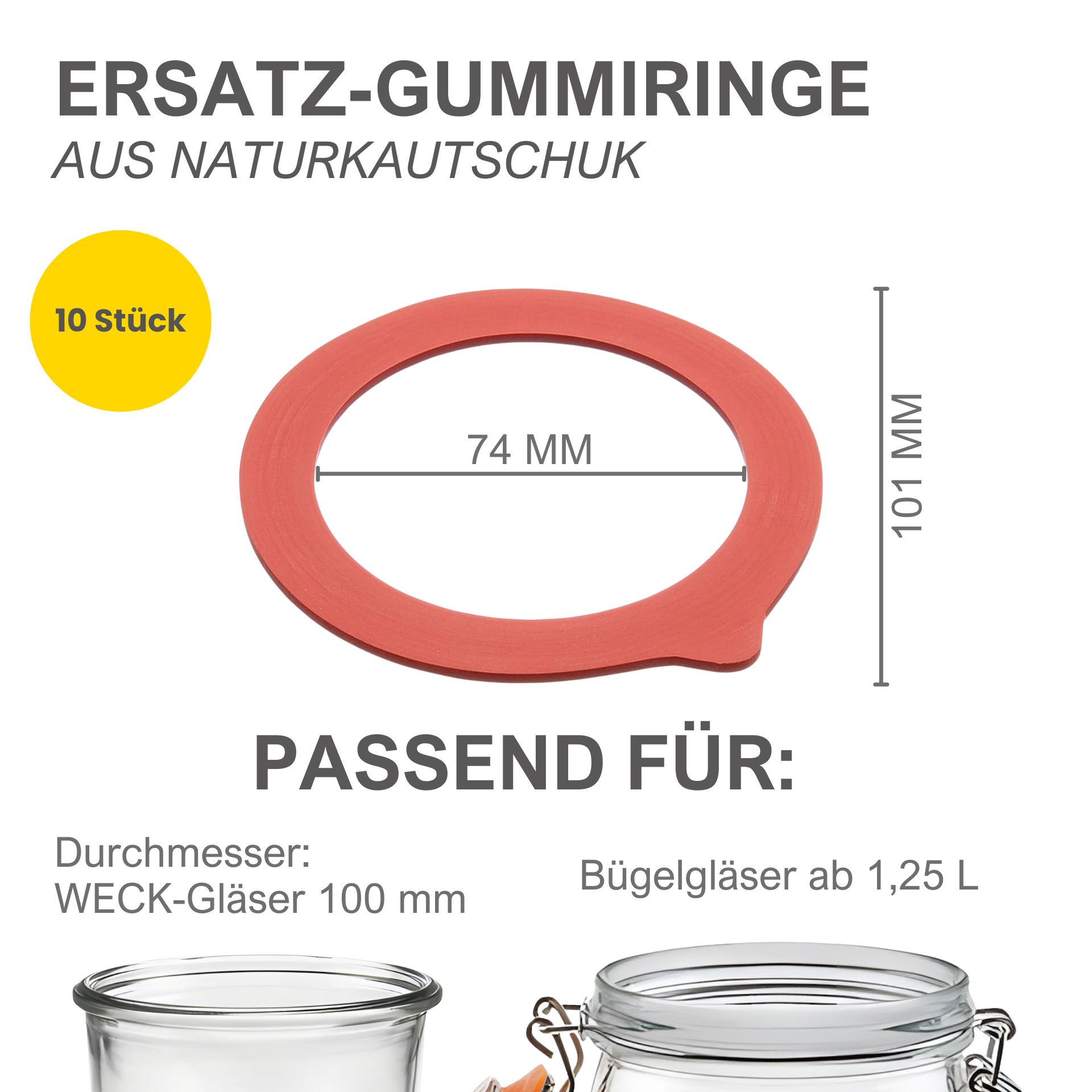 10 Einkochringe 75 x101 mm Gummiringe rot 10 Einkochringe 75 x101 mm Gummiringe rot