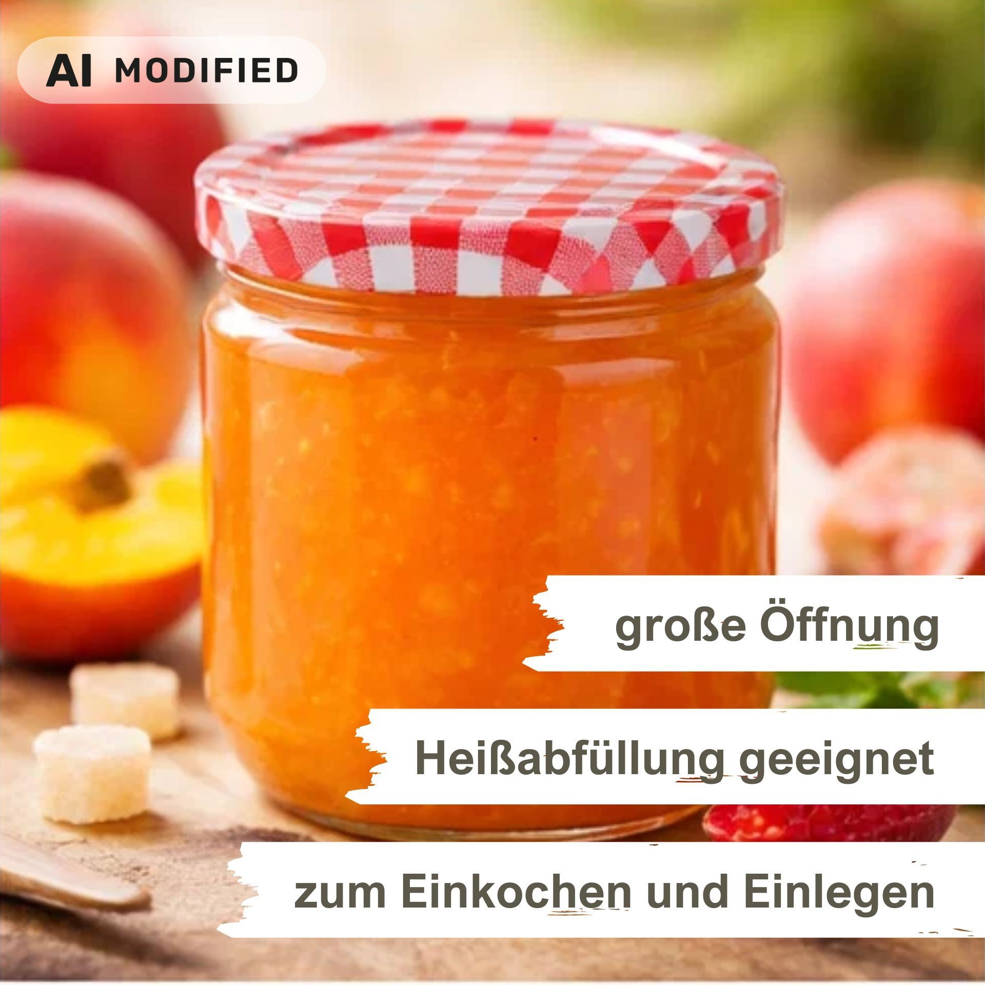 Einmachgläser 6x425 ml mit Schraubdeckel rot-weiss kariert