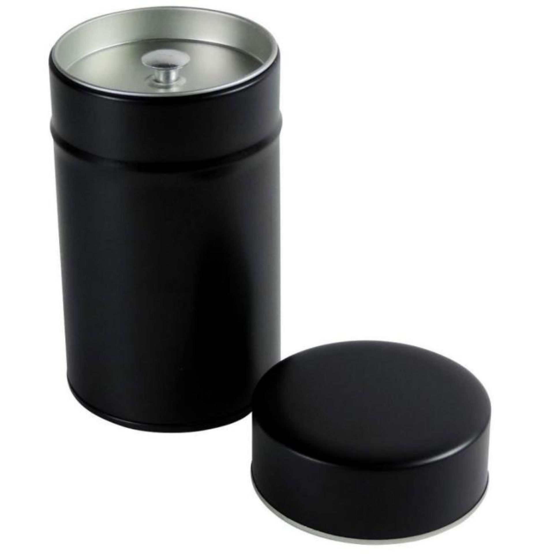 Gewürzdose rund, Ø 6,5 x 11,3 cm, schwarz mit Aromadeckel - praktische Aufbewahrungslösung für Gewürze, Tees und Kräuter, sichert Aroma und Frische durch luftdichten Verschluss.