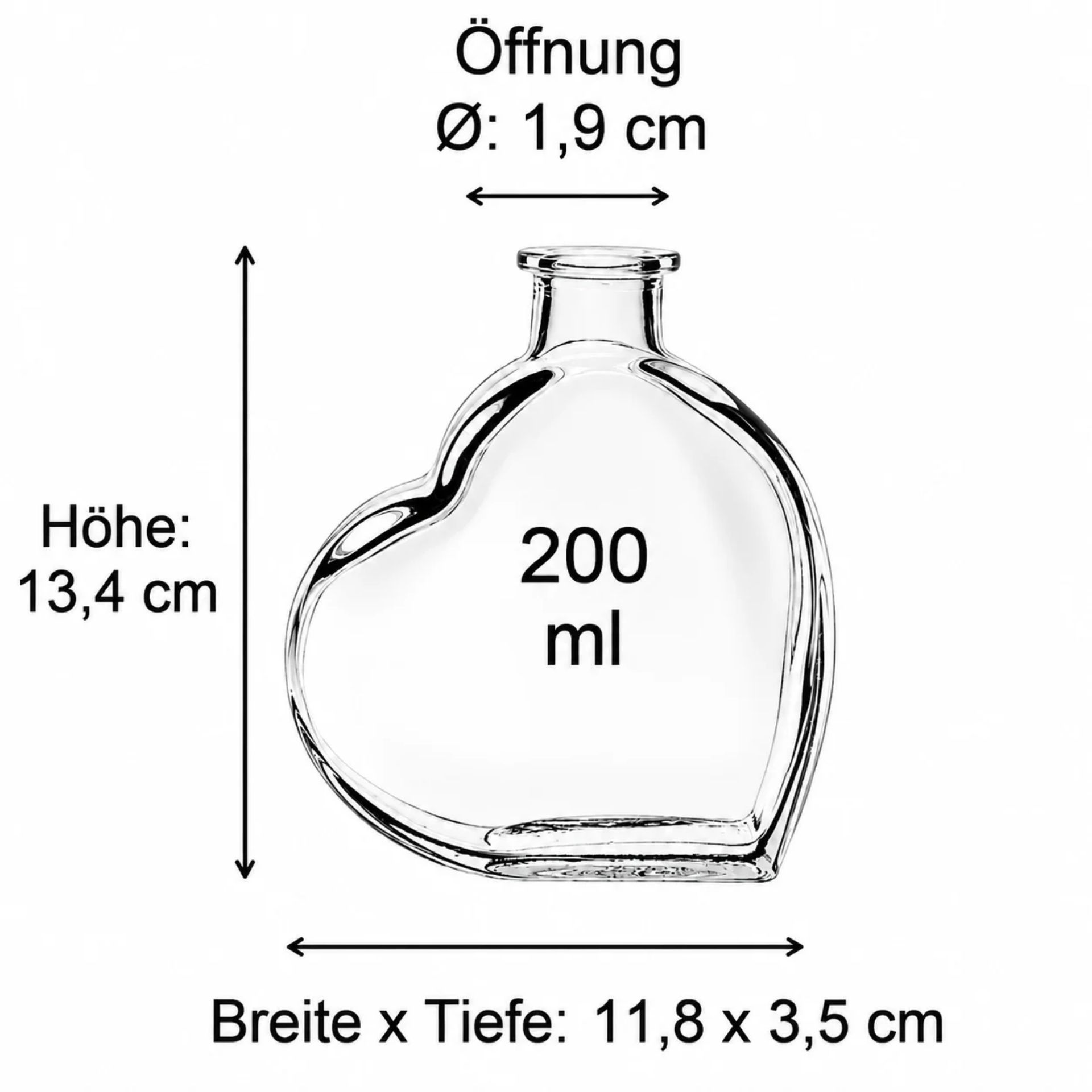 Produktbild einer Vi132b58k Flasche, die Maße und Dimensionen zeigt, geeignet für Verpackungsanalyse und Lagerplanung.