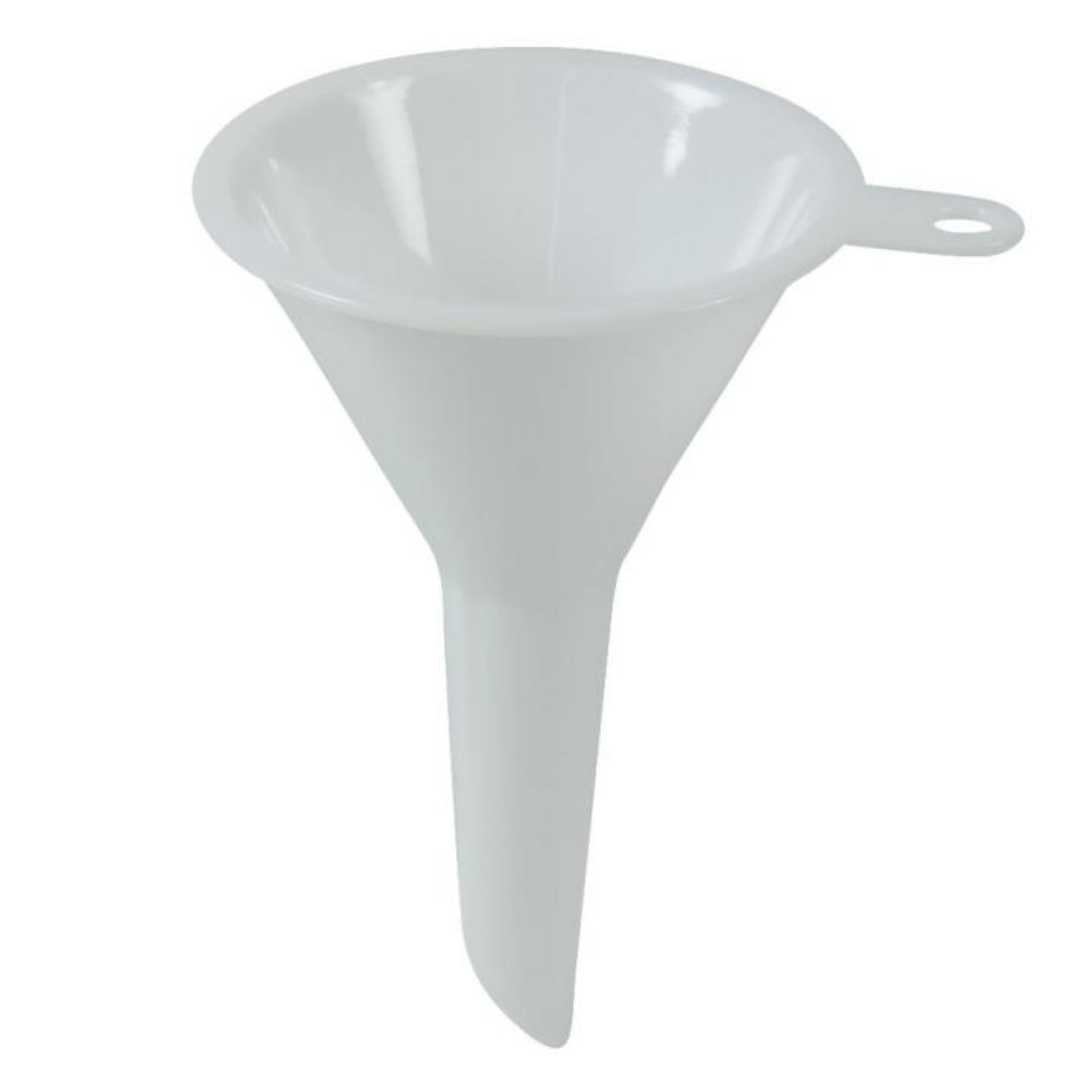 Trichter aus weißem Kunststoff mit einem Durchmesser von 5 cm, ideal als Einfülltrichter für Flaschen, Gläser und Dosen.