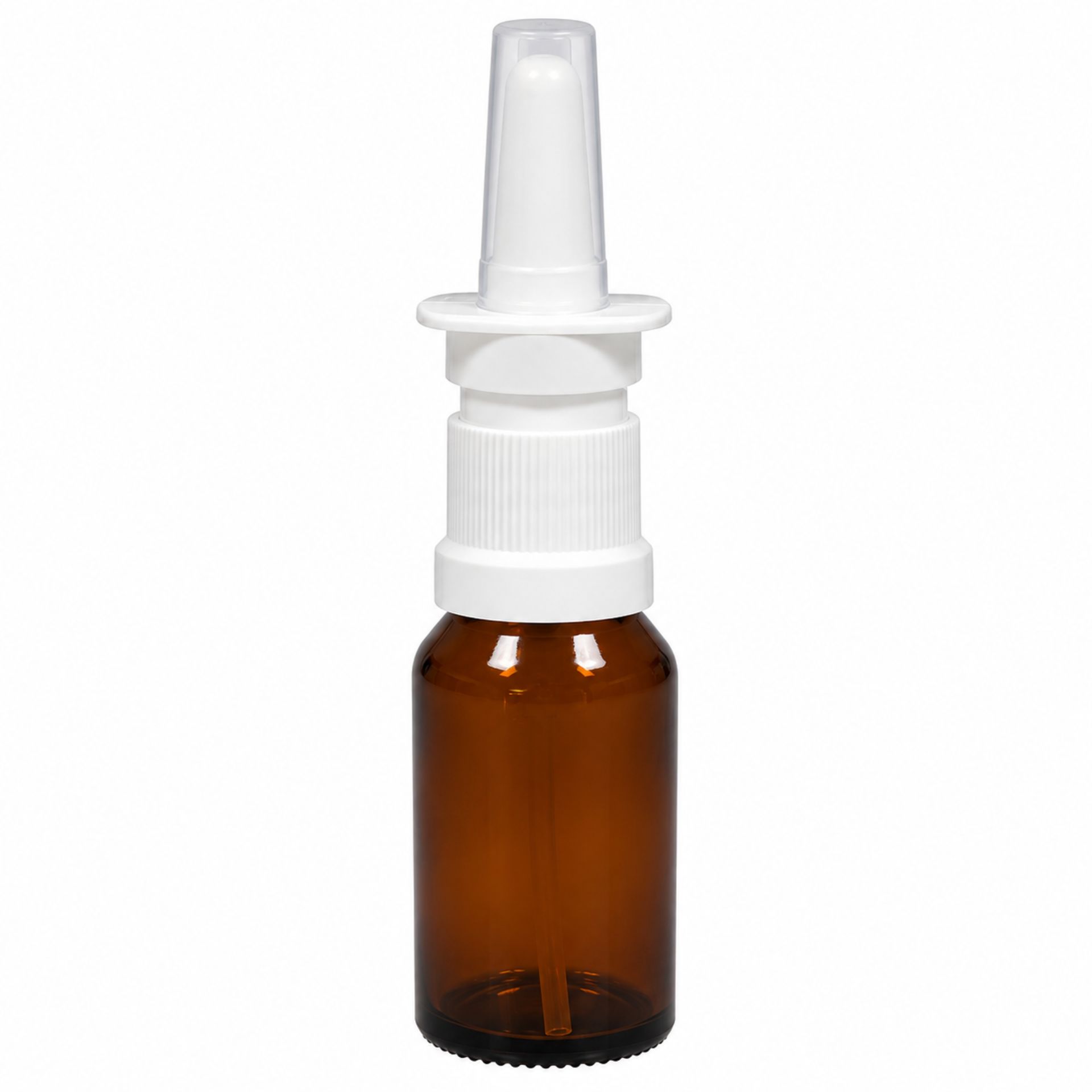 Braune 20 ml Sprühflasche für Nasenspray mit transparentem Verschlusskappe, geeignet für unterwegs und als handliche Anwendungslösung.