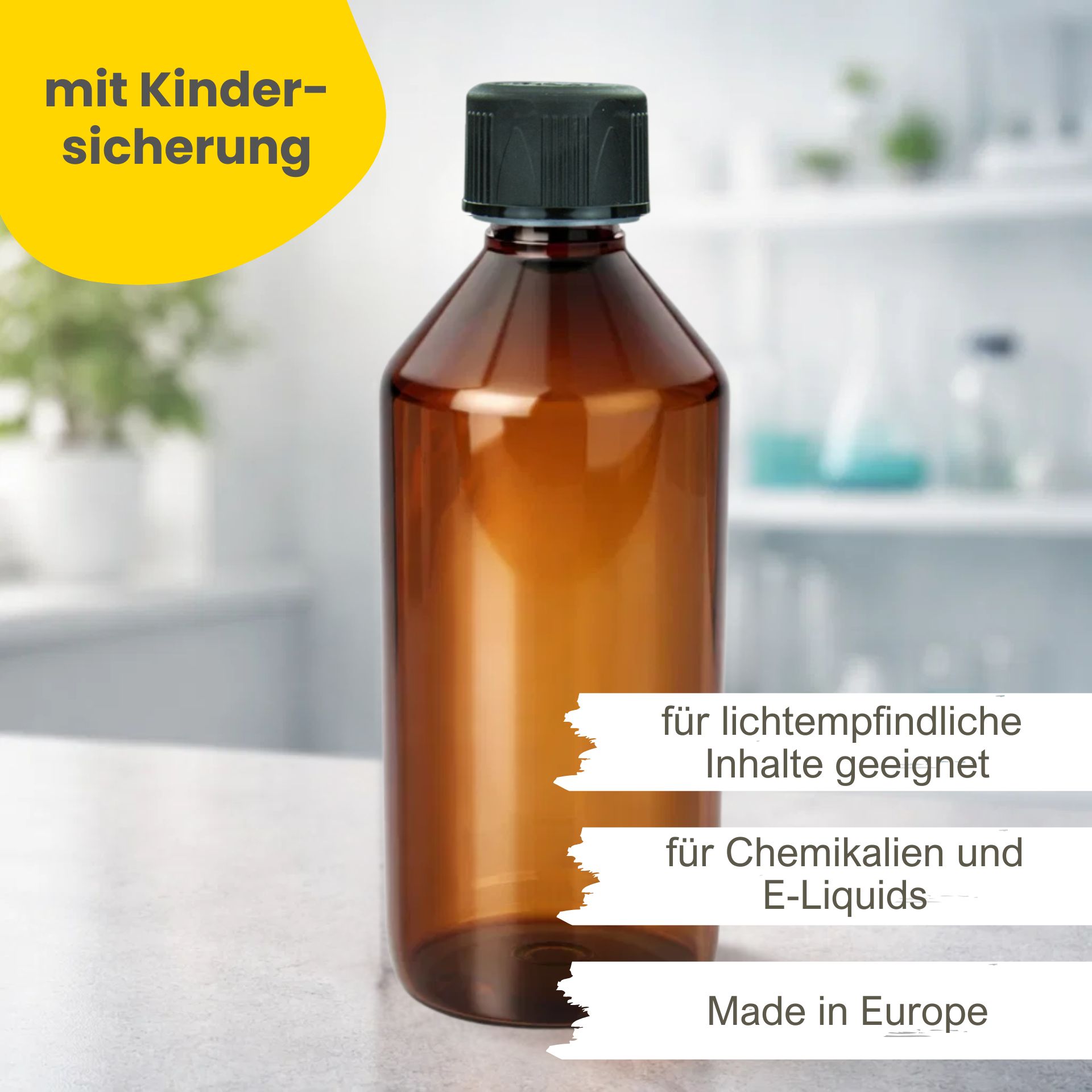 Laborflasche  500 ml braun PET Kunststoff (Kindersicherung)