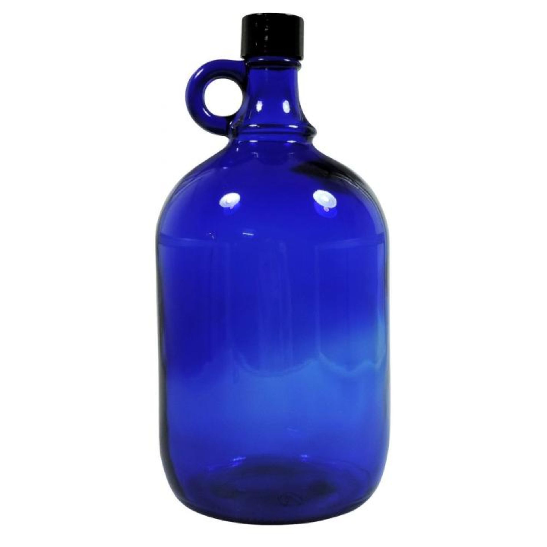 Blaue Glasflasche Gallone mit Schraubverschluss schwarz 2000 ml