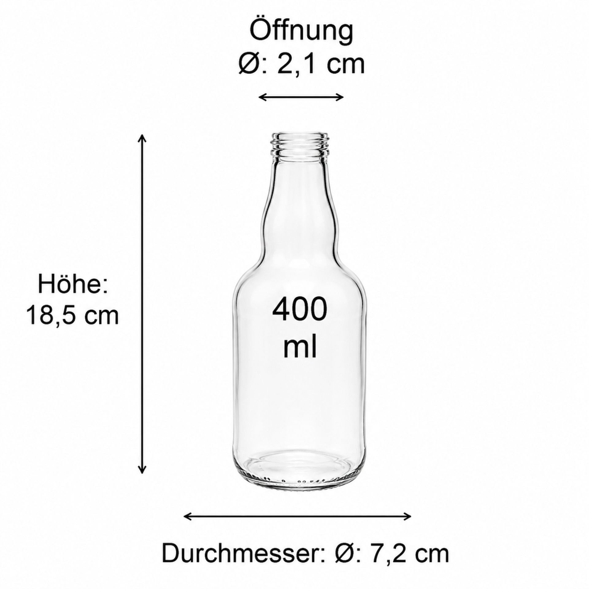 Abbildung eines 400 ml Glases, geeignet für Konserven und Aufbewahrung, mit einem klaren, klassischen Design und sicherem Verschluss. Ideal für Lebensmittel, Säfte und andere Flüssigkeiten.