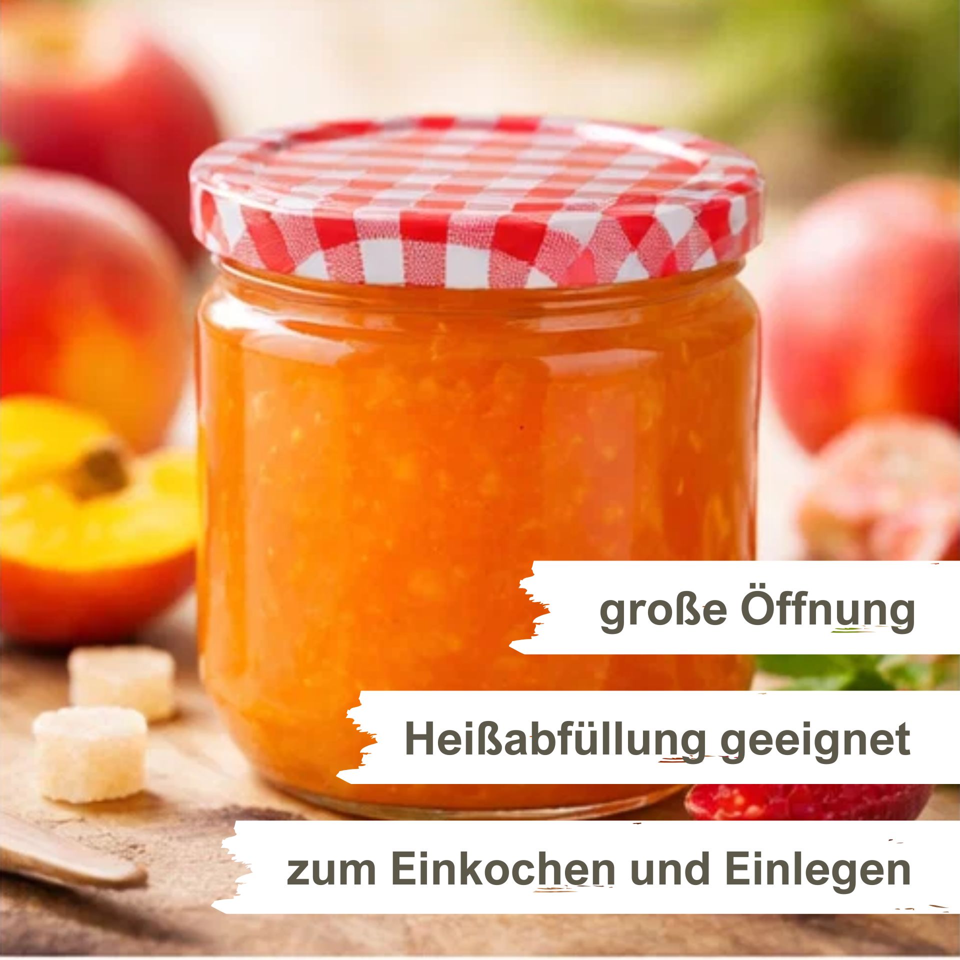 Einmachgläser 6x425 ml mit Schraubdeckel rot-weiss kariert