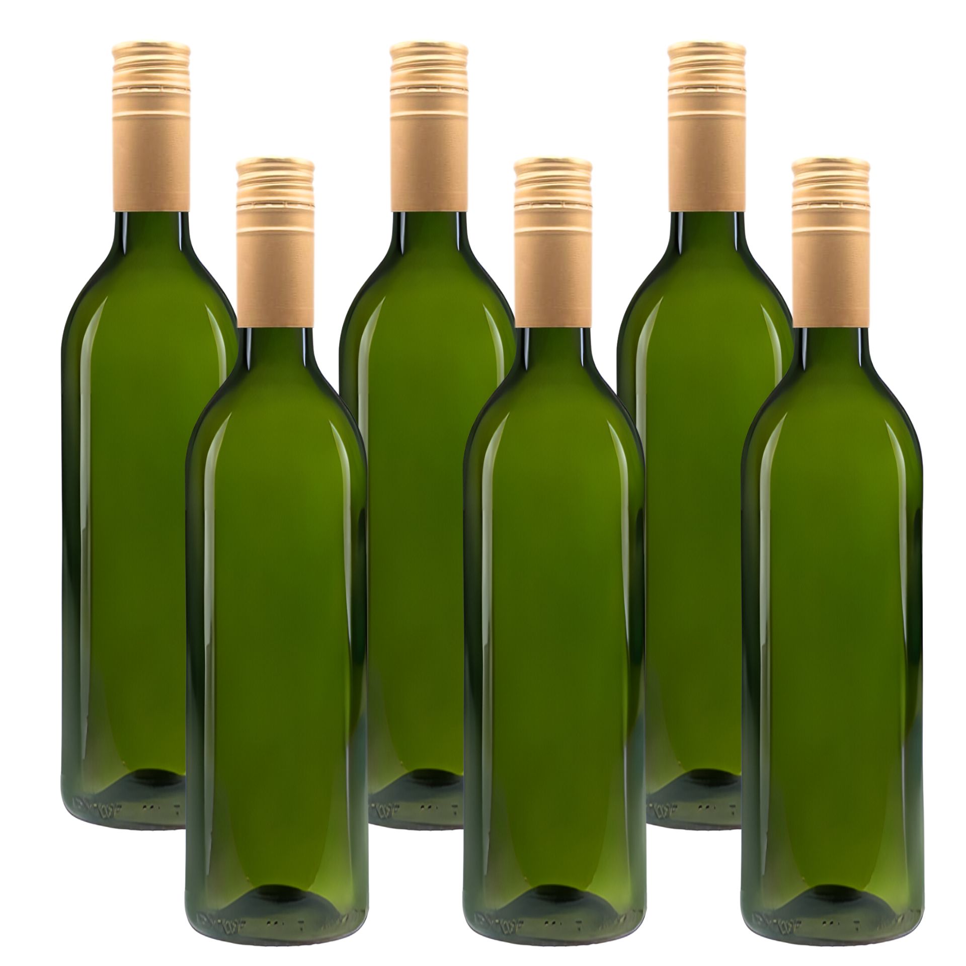 Weinflaschen grün Set 6x750 ml mit Deckel Gold